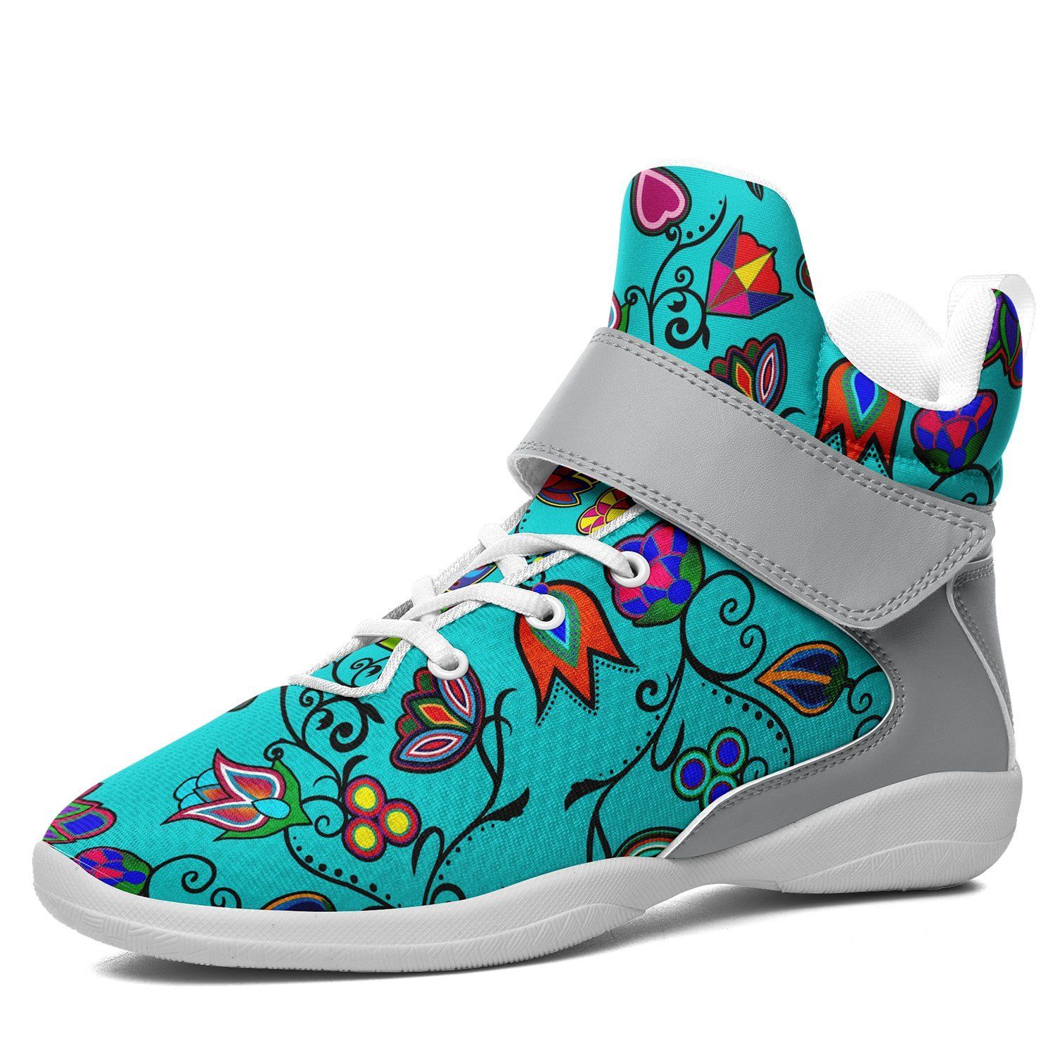 Indigenous Paisley Sky Kid's Ipottaa Basketball / Sport High Top Shoes 49 Dzine US Child 12.5 / EUR 30 White Sole with Gray Strap