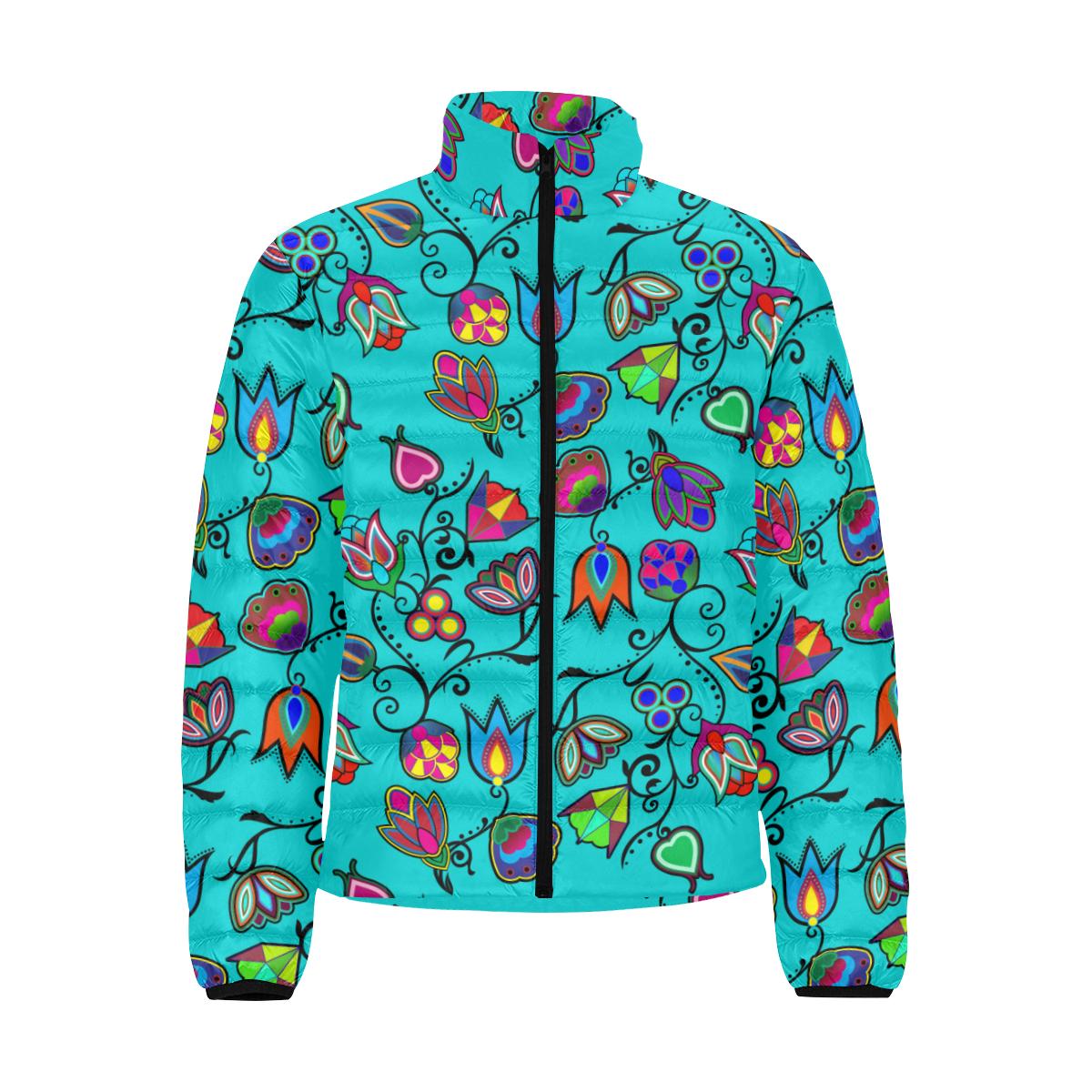Indigenous Paisley - Sky Men's Stand Collar Padded Jacket (Model H41) Men's Stand Collar Padded Jacket (H41) e-joyer