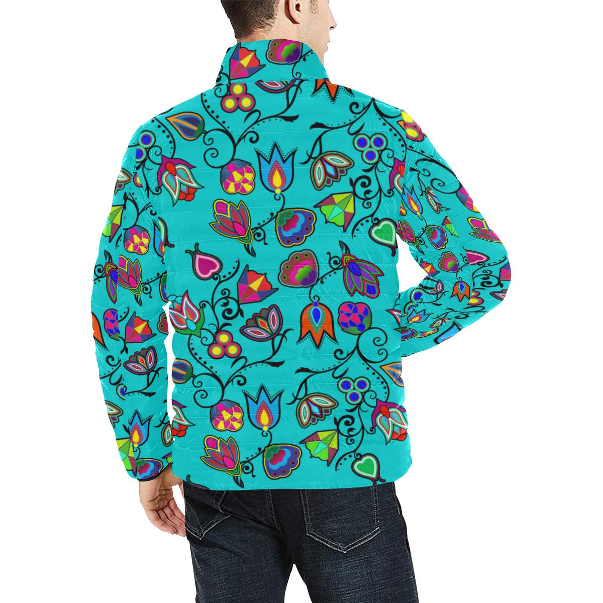 Indigenous Paisley - Sky Men's Stand Collar Padded Jacket (Model H41) Men's Stand Collar Padded Jacket (H41) e-joyer