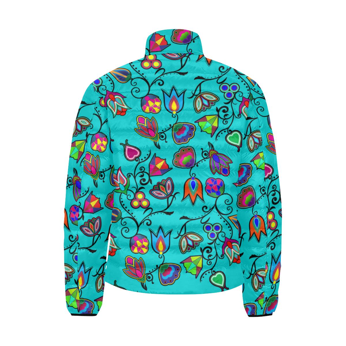 Indigenous Paisley - Sky Men's Stand Collar Padded Jacket (Model H41) Men's Stand Collar Padded Jacket (H41) e-joyer