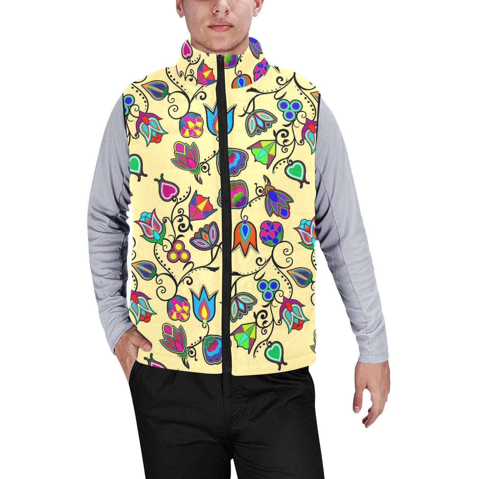 Indigenous Paisley Vanilla Men's Padded Vest Jacket (Model H44) Men's Padded Vest Jacket (H44) e-joyer