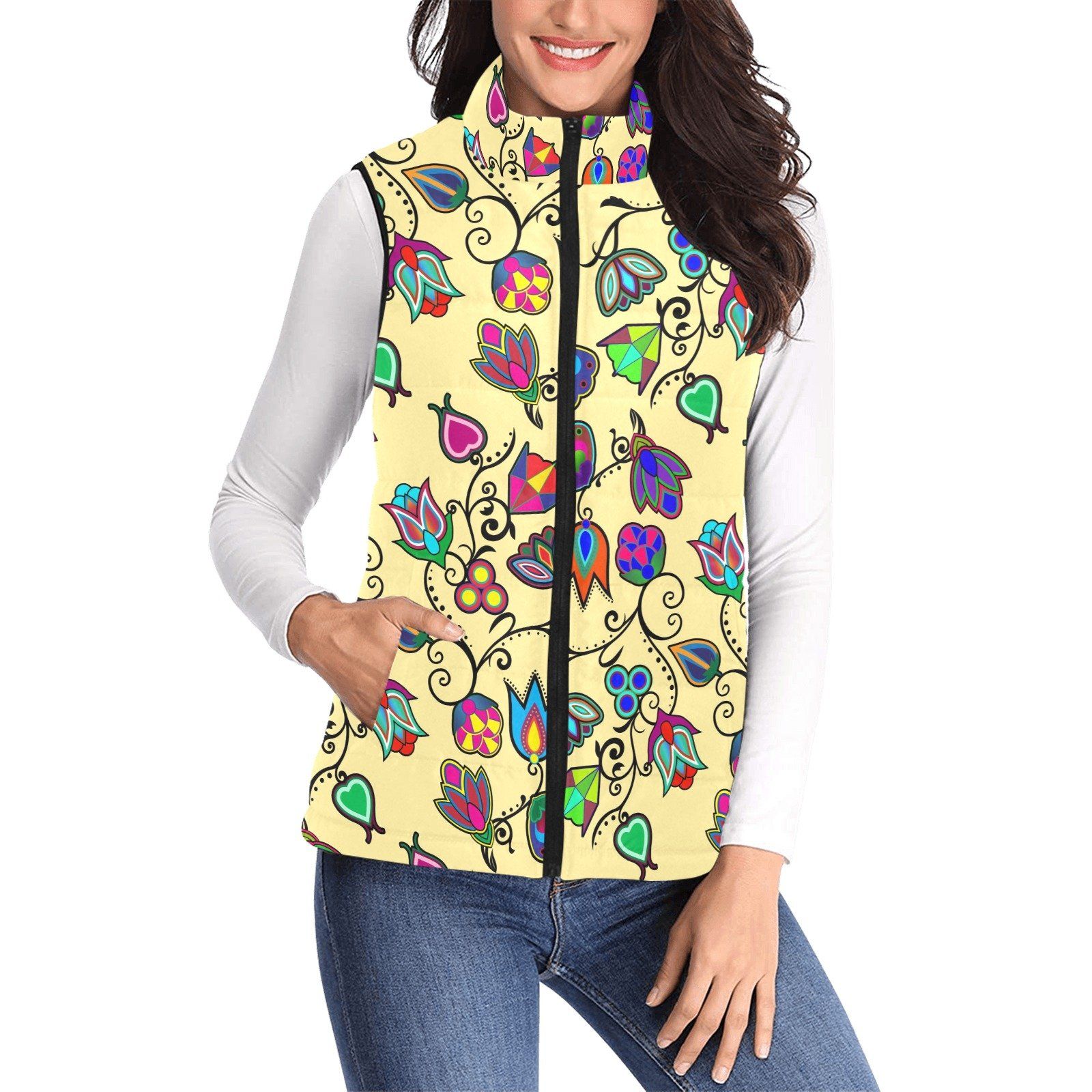 Indigenous Paisley Vanilla Women's Padded Vest Jacket (Model H44) Women's Padded Vest Jacket (H44) e-joyer