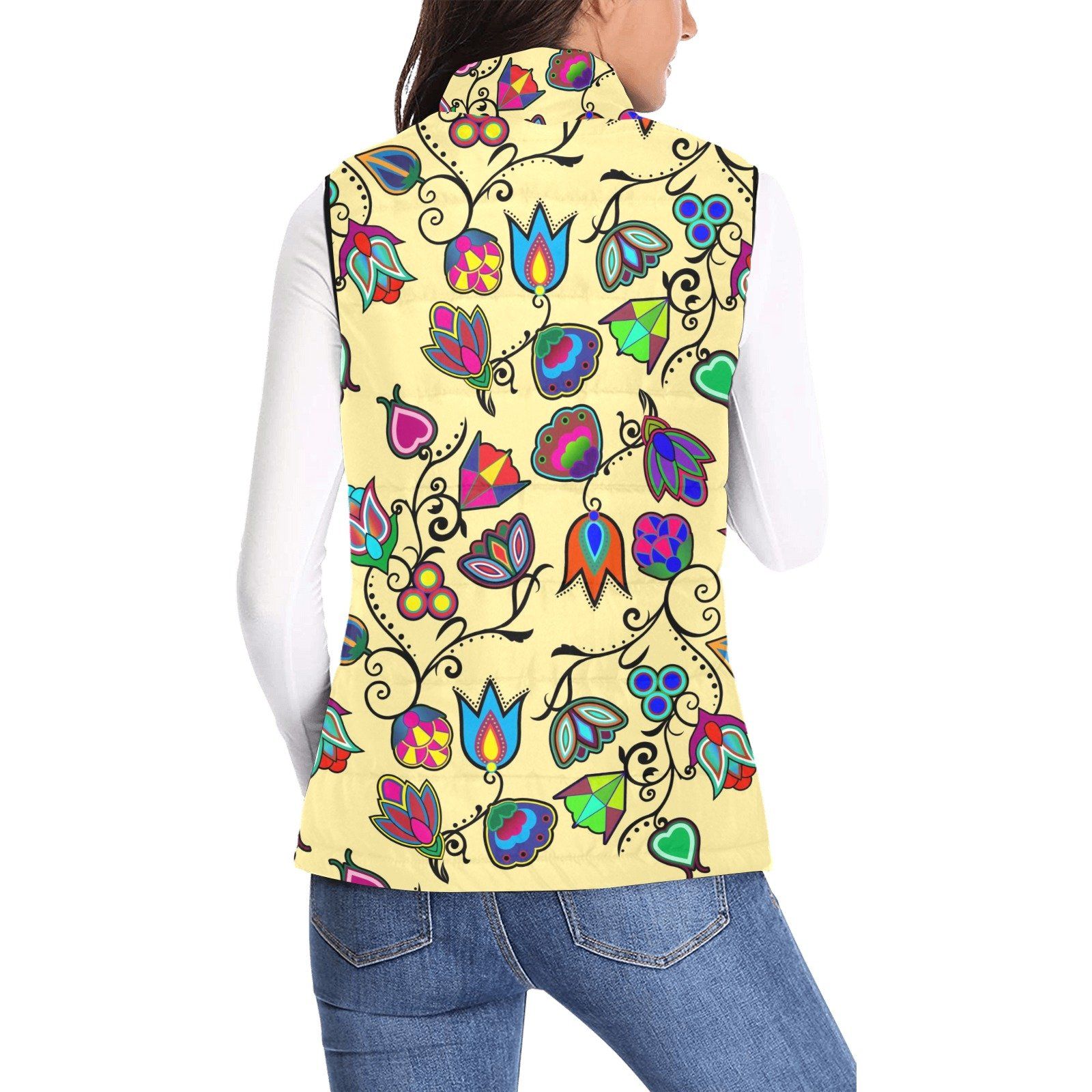 Indigenous Paisley Vanilla Women's Padded Vest Jacket (Model H44) Women's Padded Vest Jacket (H44) e-joyer