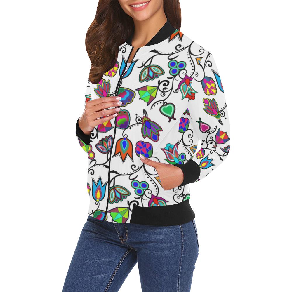 Indigenous Paisley - White All Over Print Bomber Jacket for Women (Model H19) All Over Print Bomber Jacket for Women (H19) e-joyer