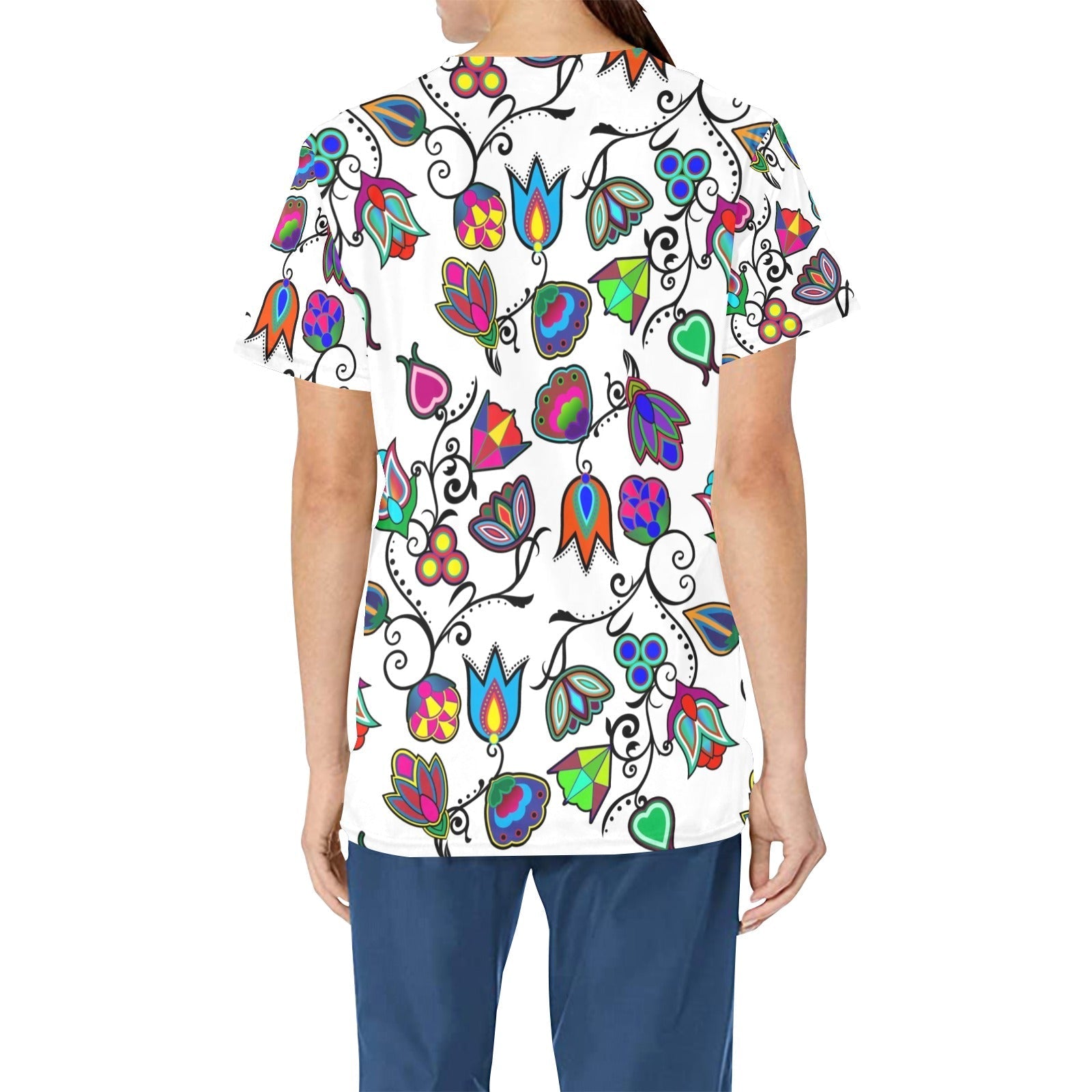 Indigenous Paisley White All Over Print Scrub Top Scrub Top e-joyer