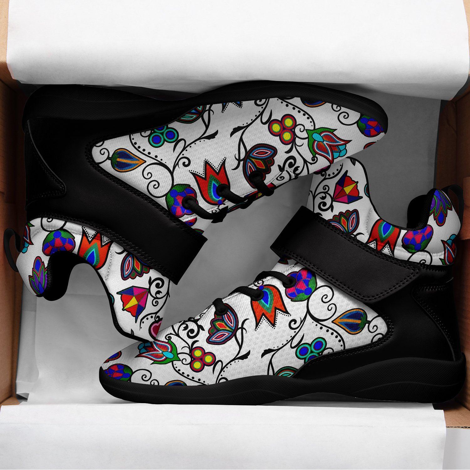 Indigenous Paisley White Ipottaa Basketball / Sport High Top Shoes - Black Sole 49 Dzine