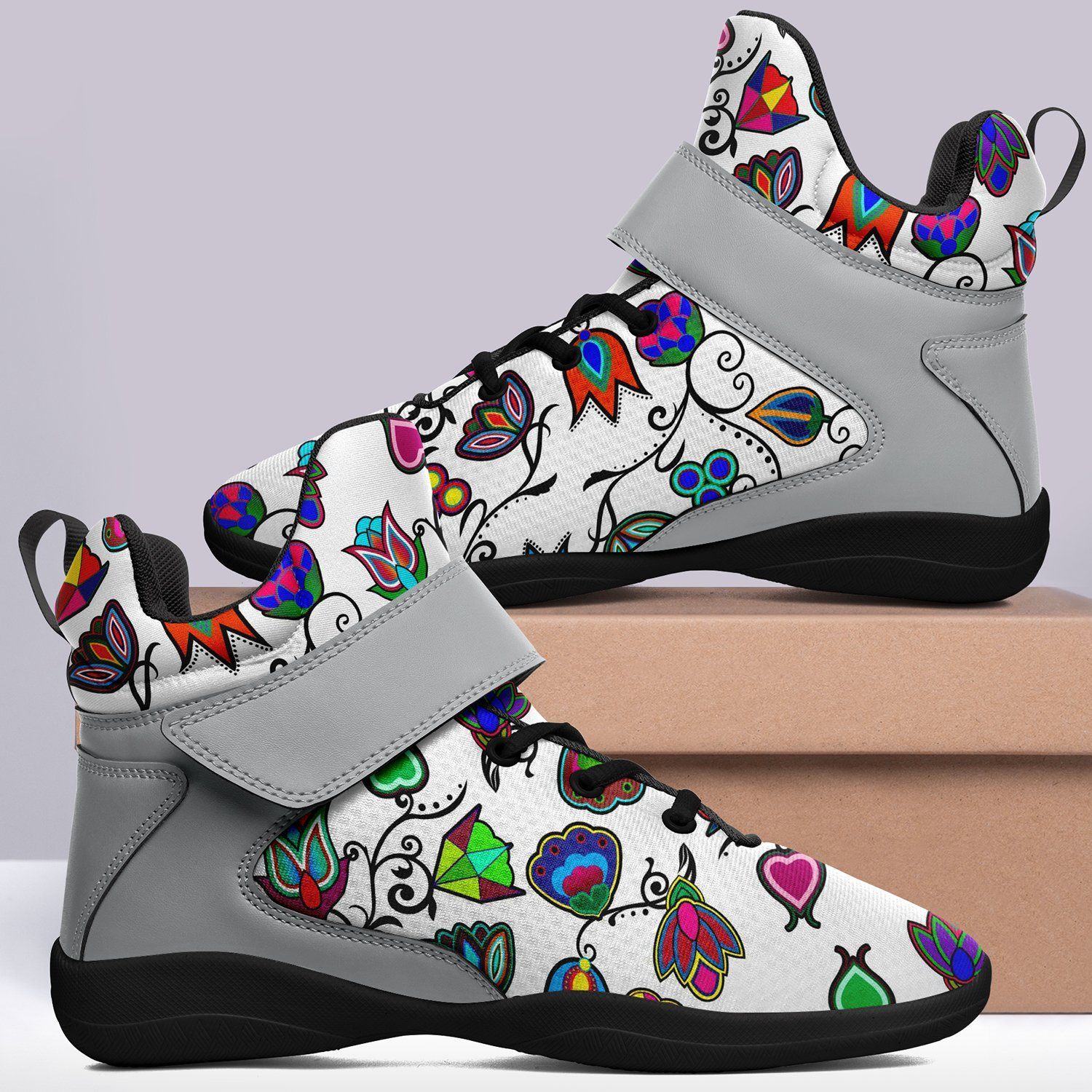 Indigenous Paisley White Ipottaa Basketball / Sport High Top Shoes - Black Sole 49 Dzine