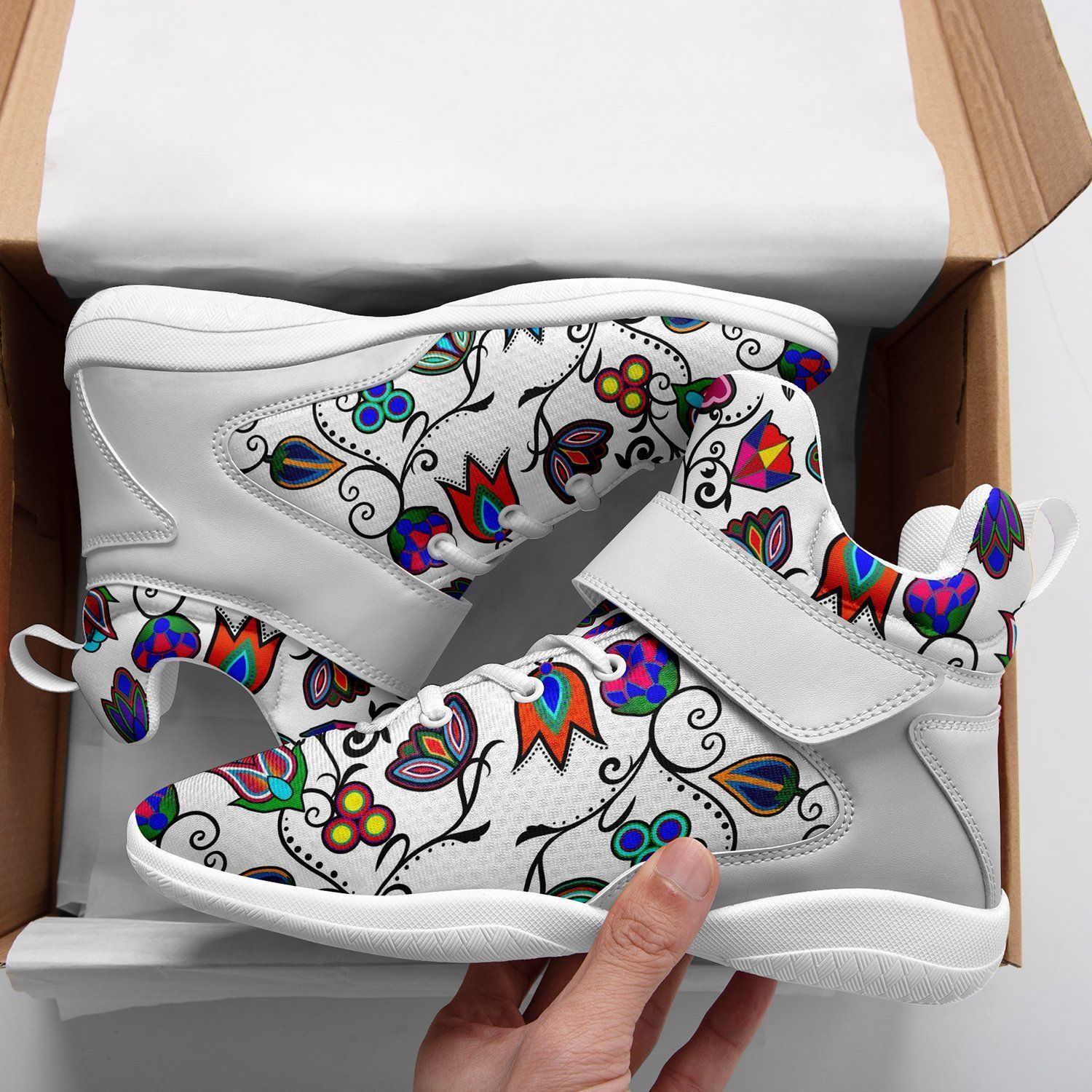 Indigenous Paisley White Kid's Ipottaa Basketball / Sport High Top Shoes 49 Dzine