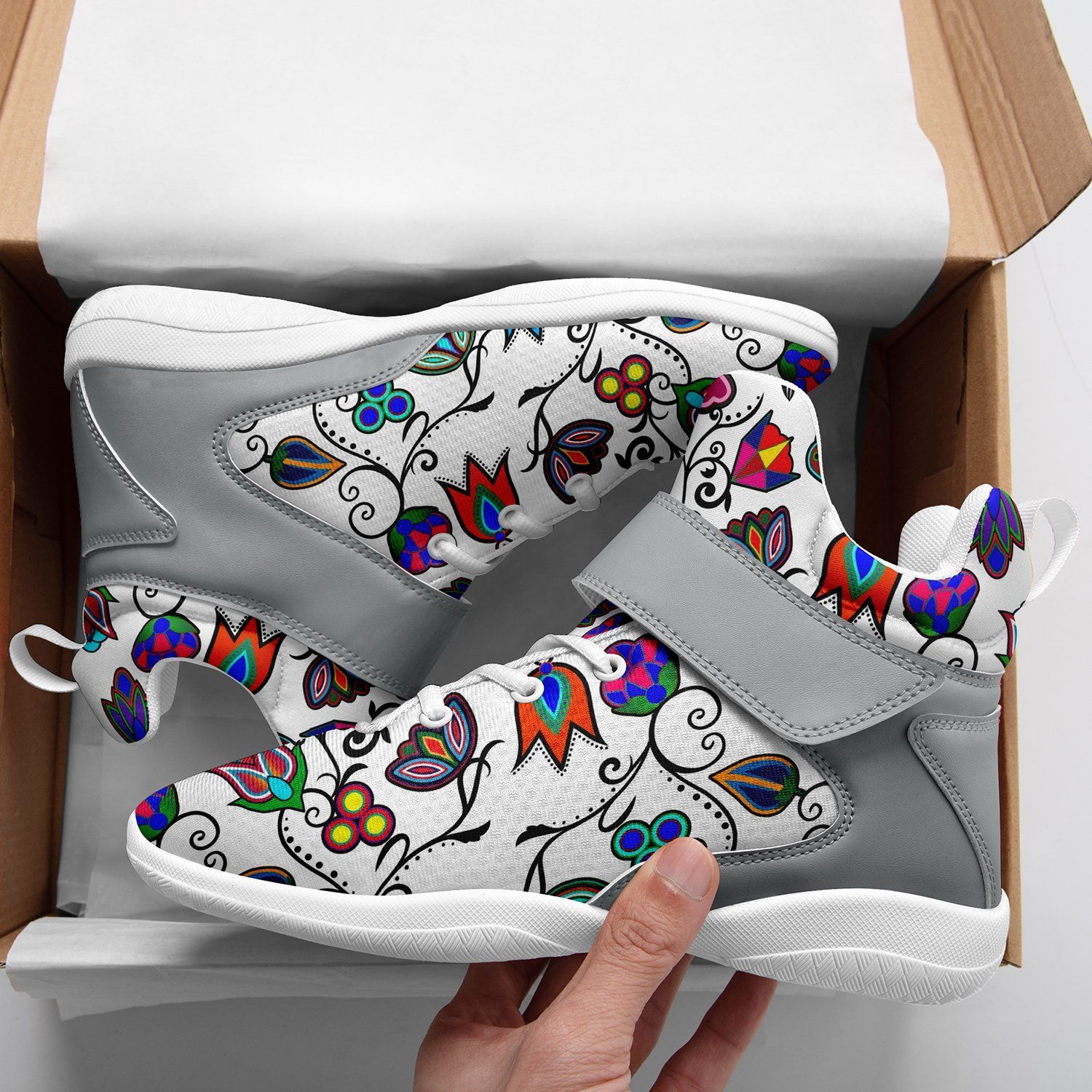 Indigenous Paisley White Kid's Ipottaa Basketball / Sport High Top Shoes 49 Dzine
