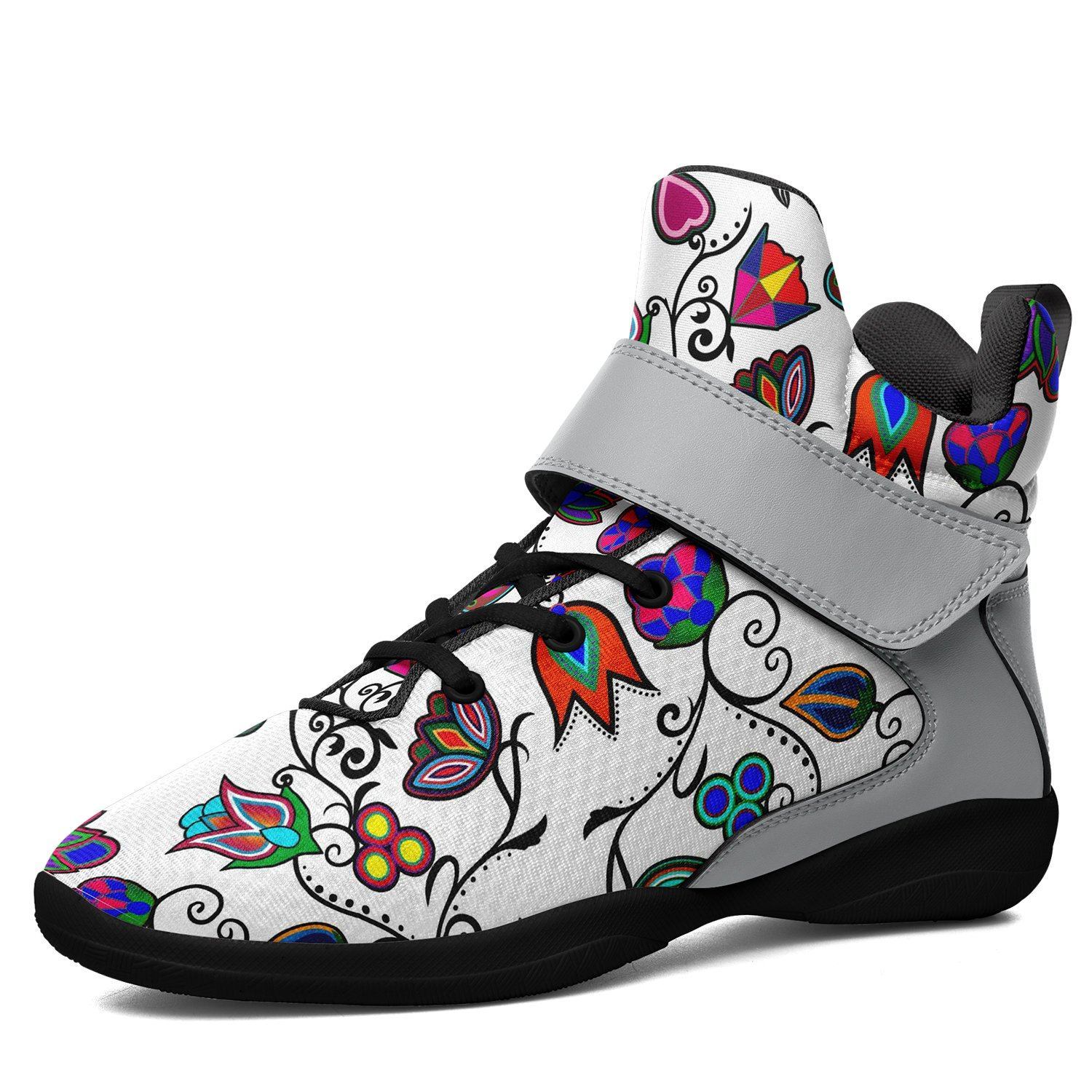 Indigenous Paisley White Kid's Ipottaa Basketball / Sport High Top Shoes 49 Dzine US Child 12.5 / EUR 30 Black Sole with Gray Strap