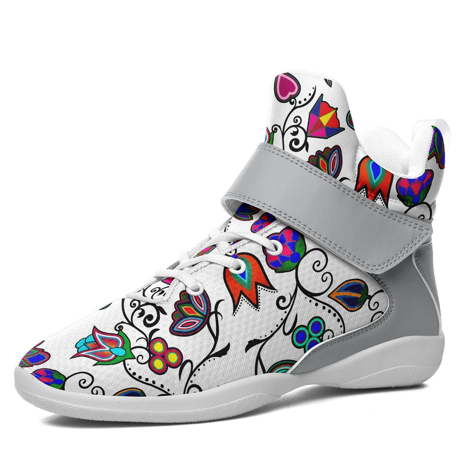 Indigenous Paisley White Kid's Ipottaa Basketball / Sport High Top Shoes 49 Dzine US Child 12.5 / EUR 30 White Sole with Gray Strap