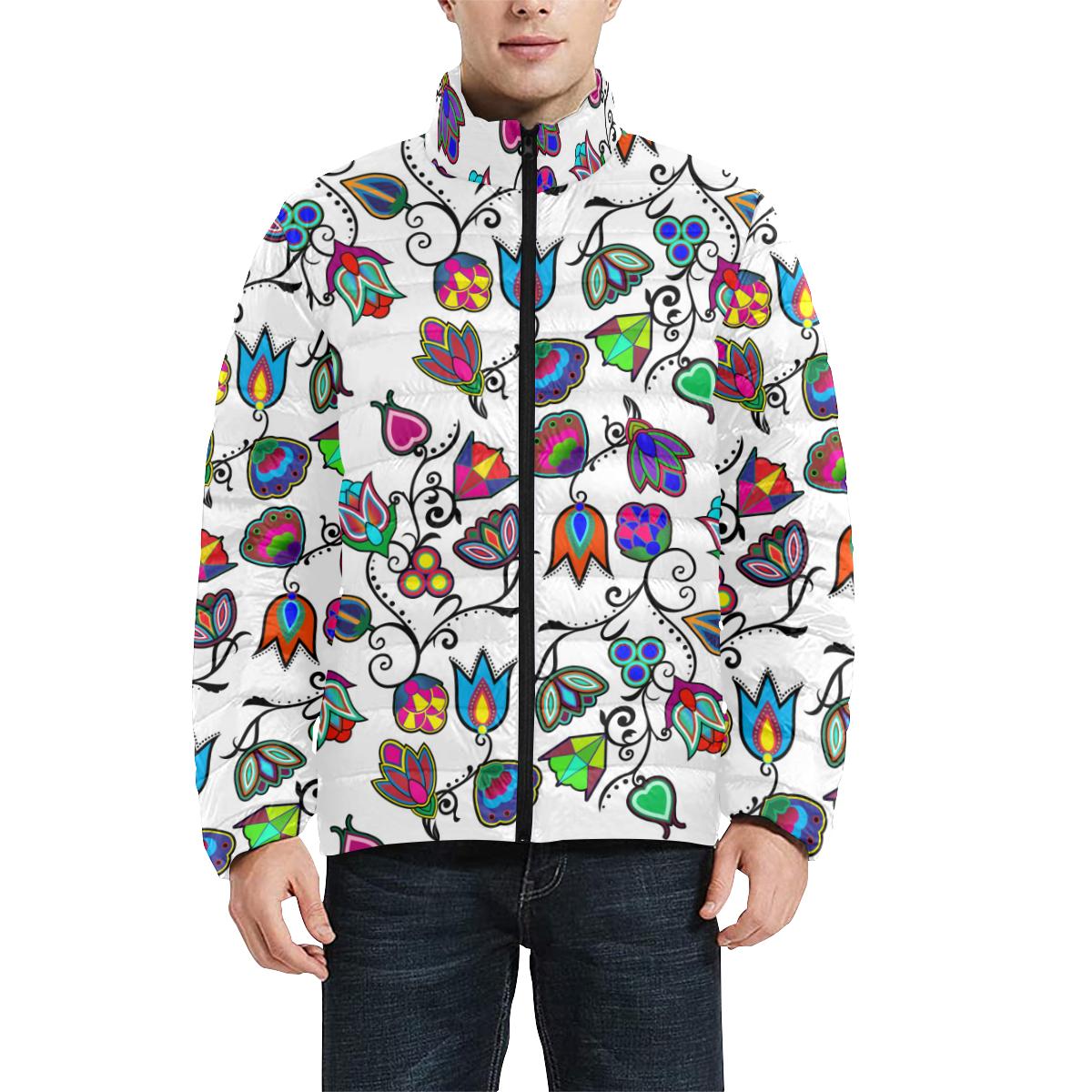 Indigenous Paisley - White Men's Stand Collar Padded Jacket (Model H41) Men's Stand Collar Padded Jacket (H41) e-joyer