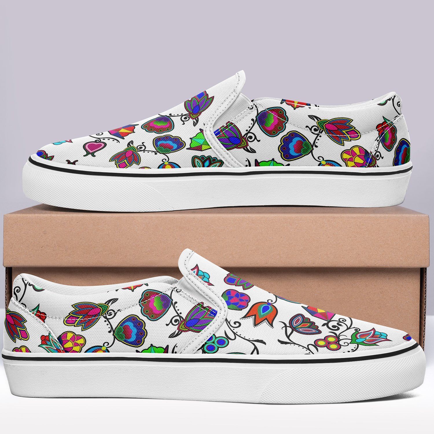 Indigenous Paisley White Otoyimm Kid's Canvas Slip On Shoes 49 Dzine