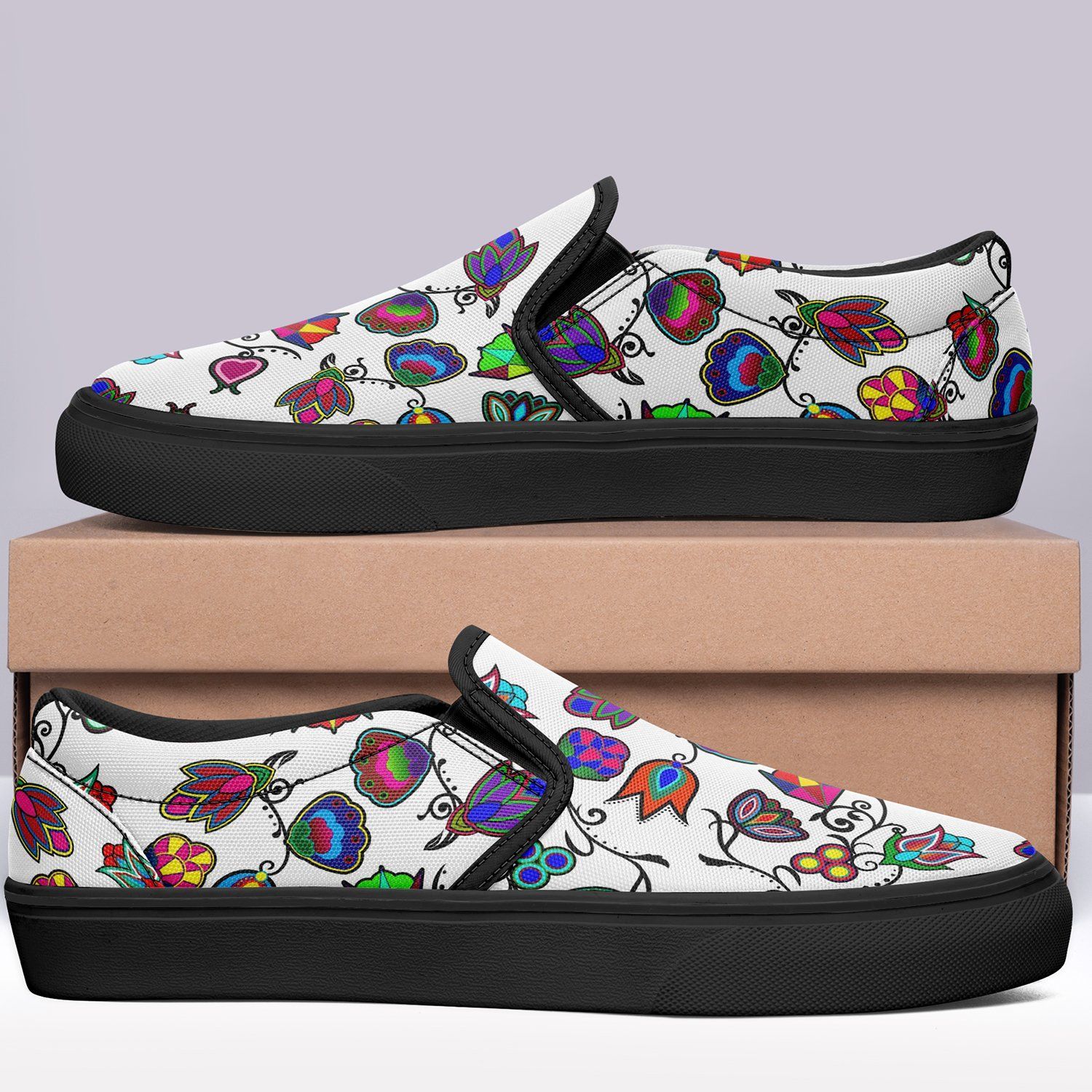 Indigenous Paisley White Otoyimm Kid's Canvas Slip On Shoes 49 Dzine