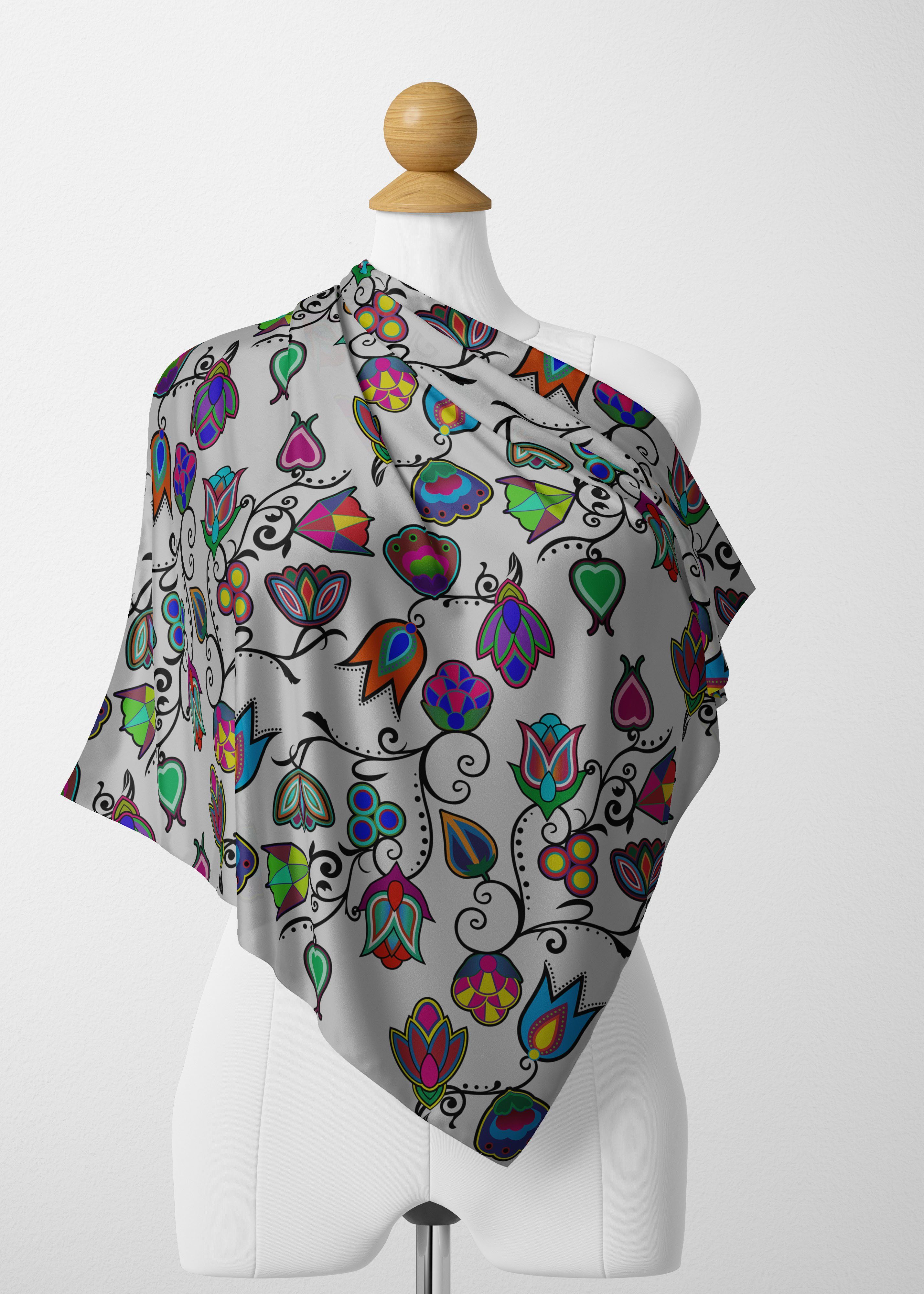 Indigenous Paisley White Satin Shawl Scarf 49 Dzine