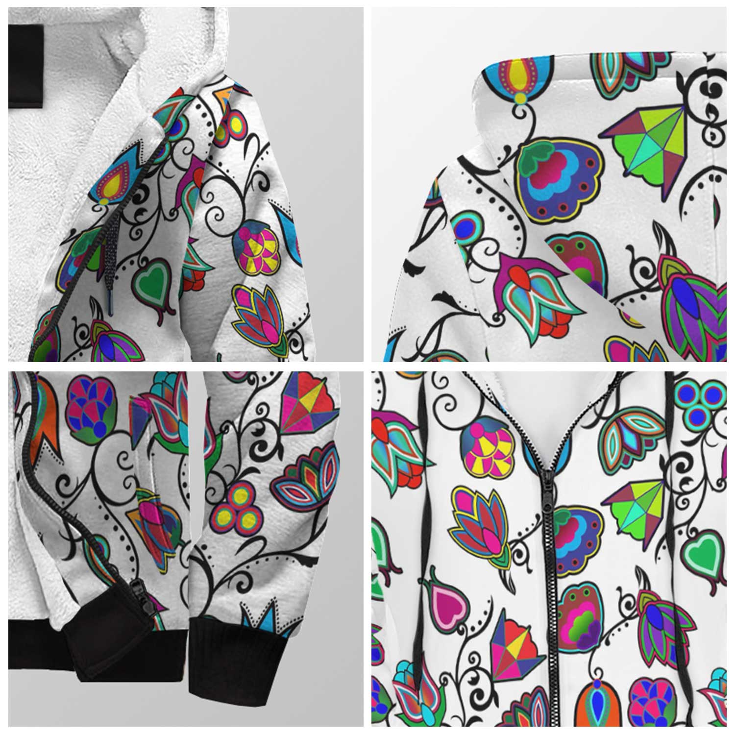 Indigenous Paisley White Sherpa Hoodie 49 Dzine