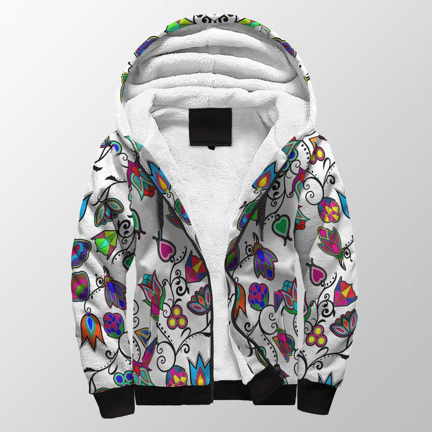 Indigenous Paisley White Sherpa Hoodie 49 Dzine