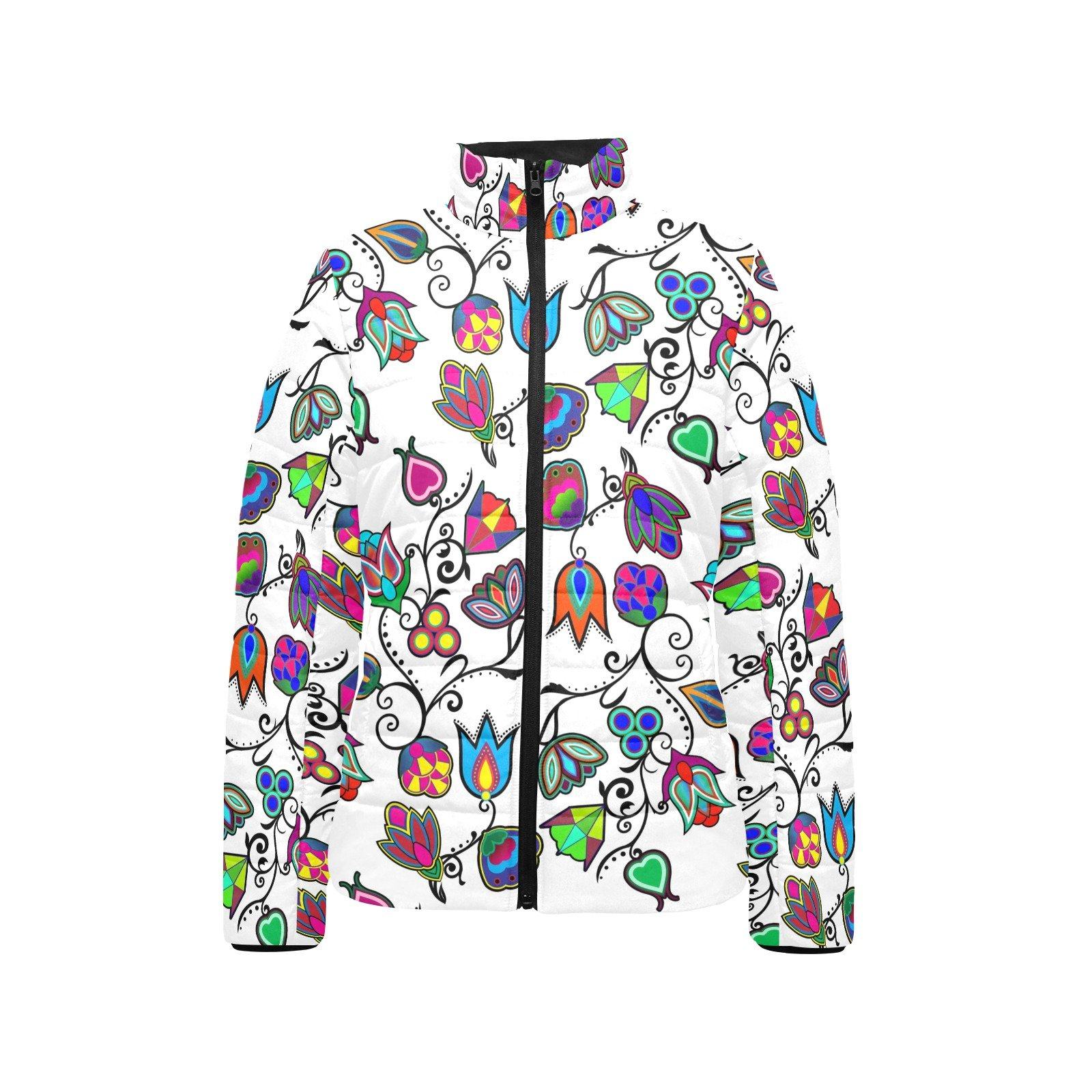 Indigenous Paisley White Women's Stand Collar Padded Jacket (Model H41) jacket e-joyer