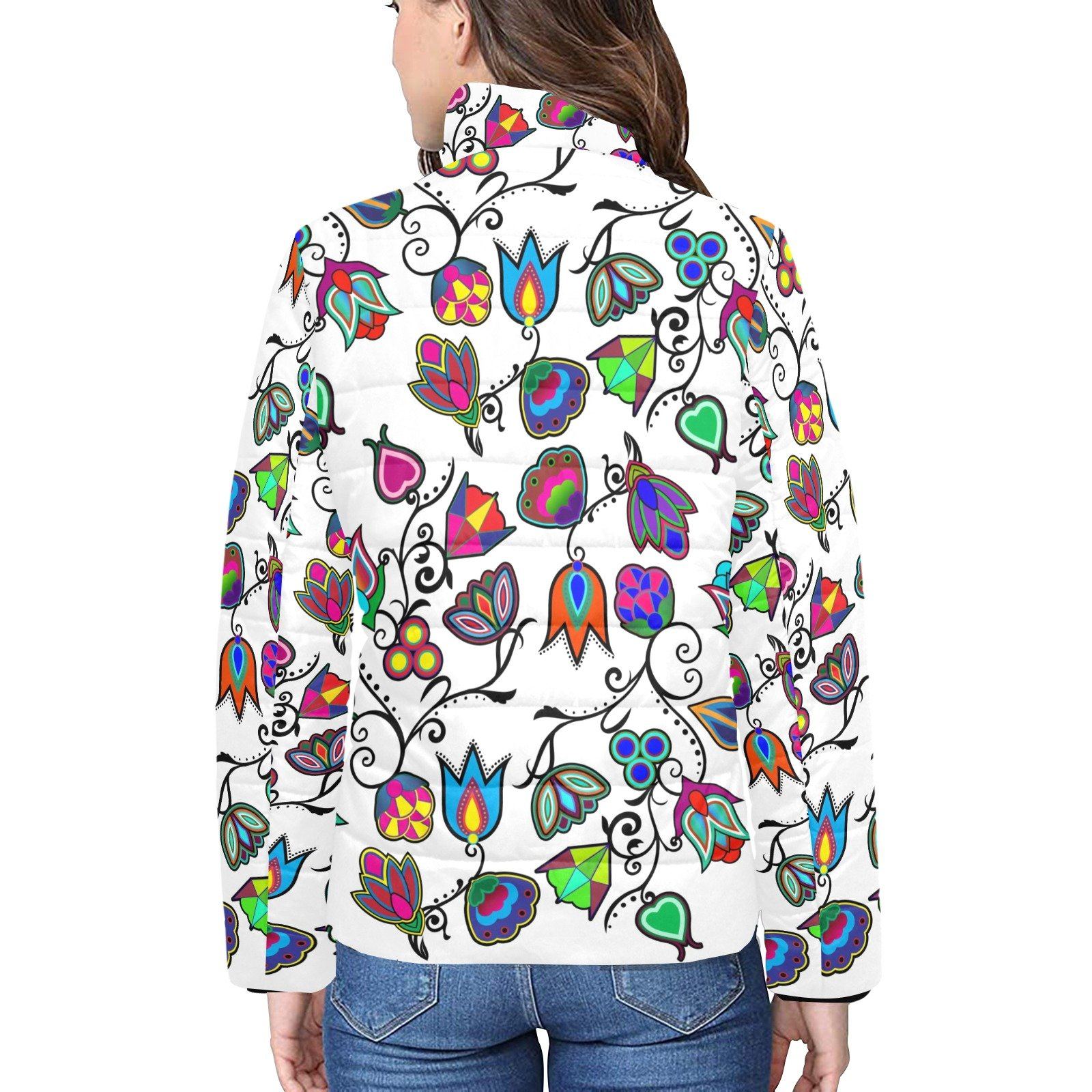 Indigenous Paisley White Women's Stand Collar Padded Jacket (Model H41) jacket e-joyer