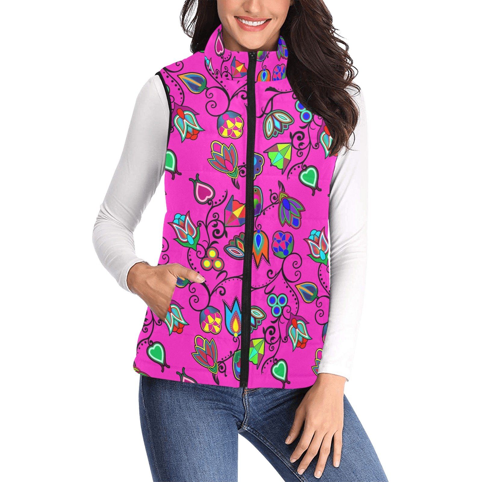 Indigenous Paisley Women's Padded Vest Jacket (Model H44) Women's Padded Vest Jacket (H44) e-joyer