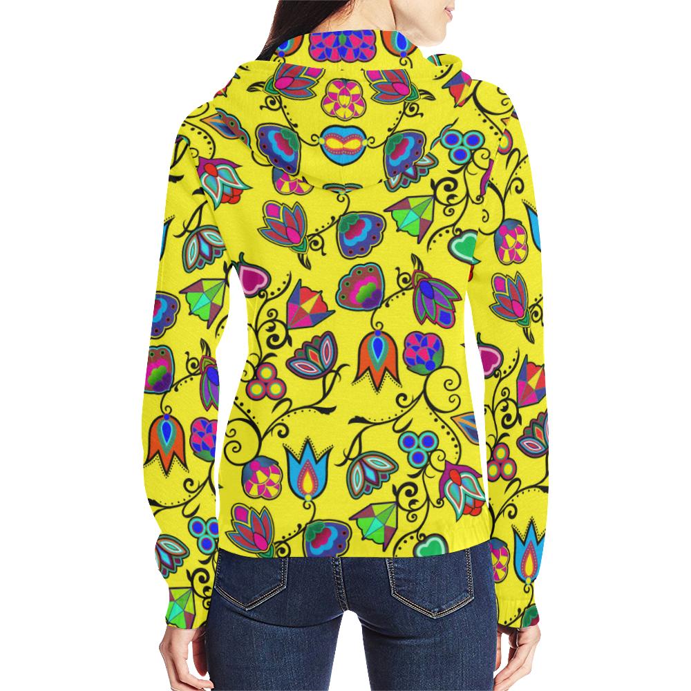Indigenous Paisley - Yellow All Over Print Full Zip Hoodie for Women (Model H14) All Over Print Full Zip Hoodie for Women (H14) e-joyer