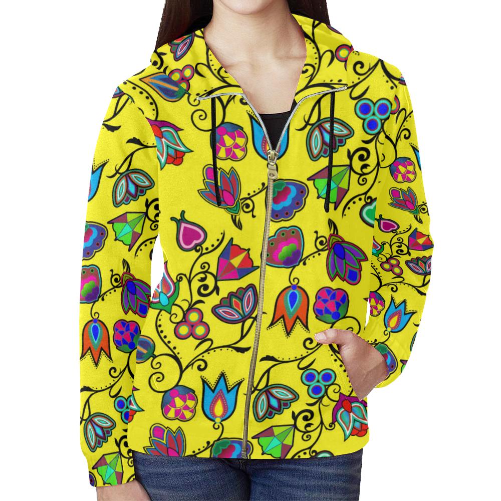 Indigenous Paisley - Yellow All Over Print Full Zip Hoodie for Women (Model H14) All Over Print Full Zip Hoodie for Women (H14) e-joyer