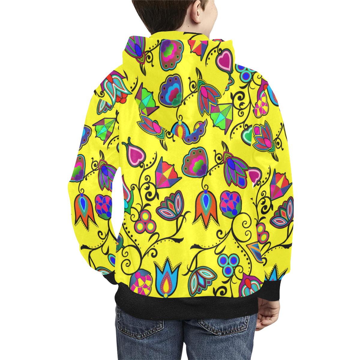 Indigenous Paisley Yellow Kids' All Over Print Hoodie (Model H38) Kids' AOP Hoodie (H38) e-joyer