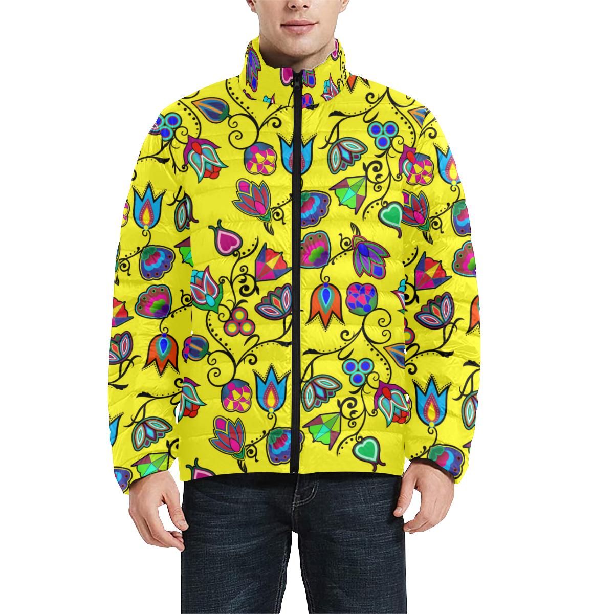 Indigenous Paisley - Yellow Men's Stand Collar Padded Jacket (Model H41) Men's Stand Collar Padded Jacket (H41) e-joyer