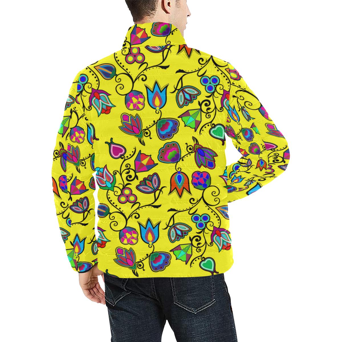 Indigenous Paisley - Yellow Men's Stand Collar Padded Jacket (Model H41) Men's Stand Collar Padded Jacket (H41) e-joyer