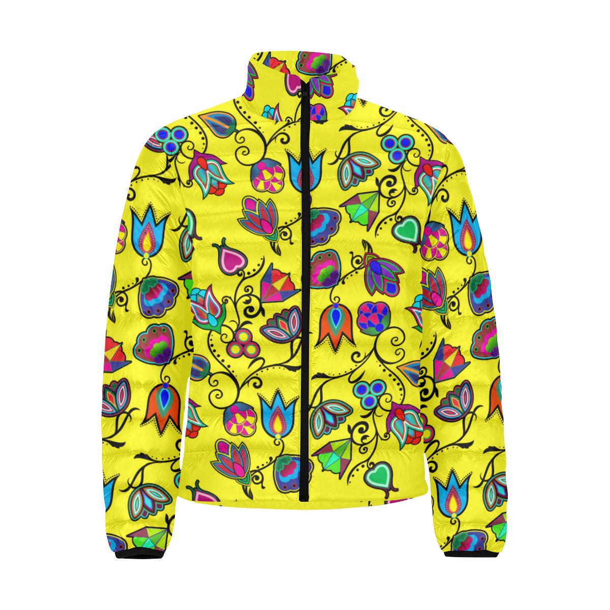 Indigenous Paisley - Yellow Men's Stand Collar Padded Jacket (Model H41) Men's Stand Collar Padded Jacket (H41) e-joyer