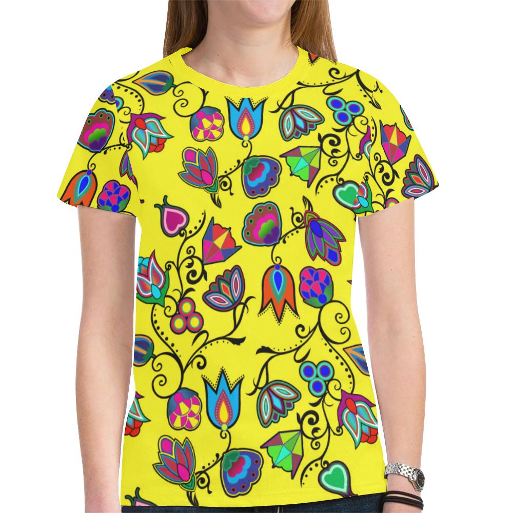 Indigenous Paisley - Yellow New All Over Print T-shirt for Women (Model T45) New All Over Print T-shirt for Women (T45) e-joyer