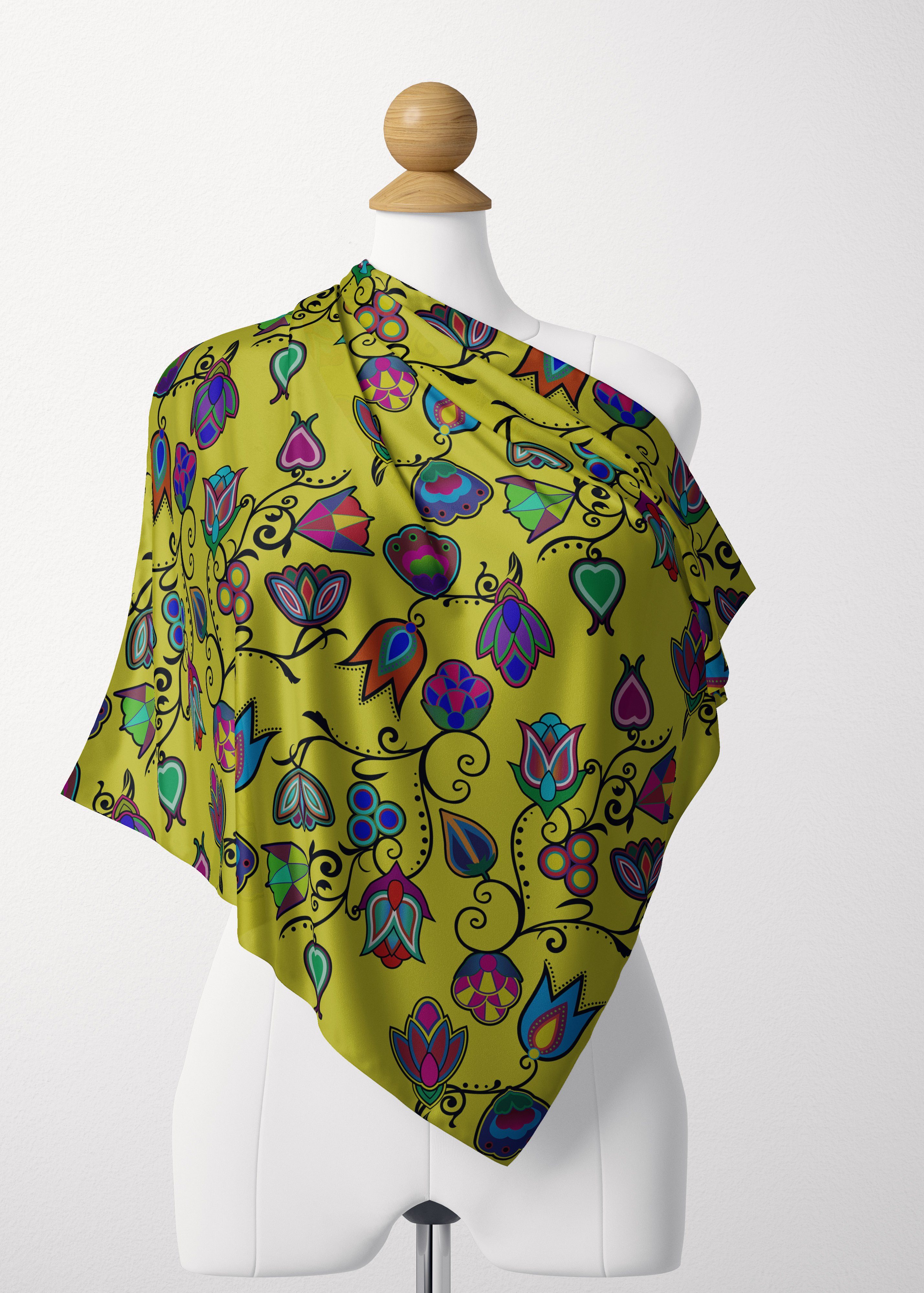 Indigenous Paisley Yellow Satin Shawl Scarf 49 Dzine