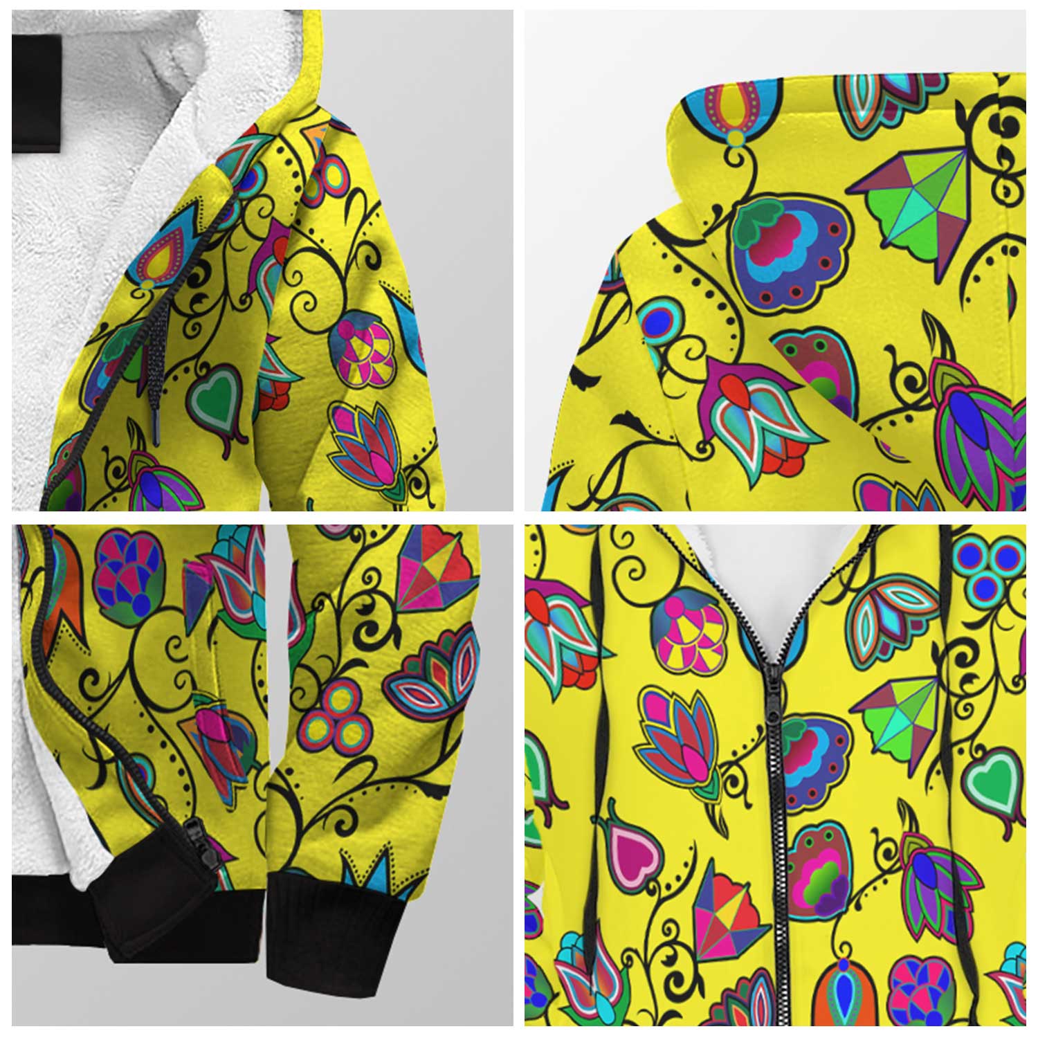 Indigenous Paisley Yellow Sherpa Hoodie 49 Dzine