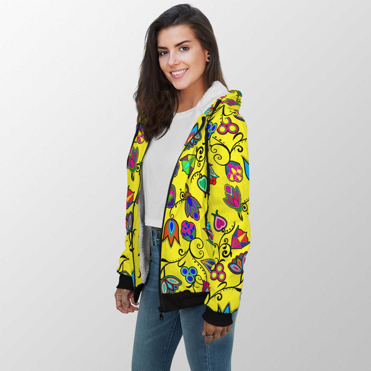 Indigenous Paisley Yellow Sherpa Hoodie 49 Dzine