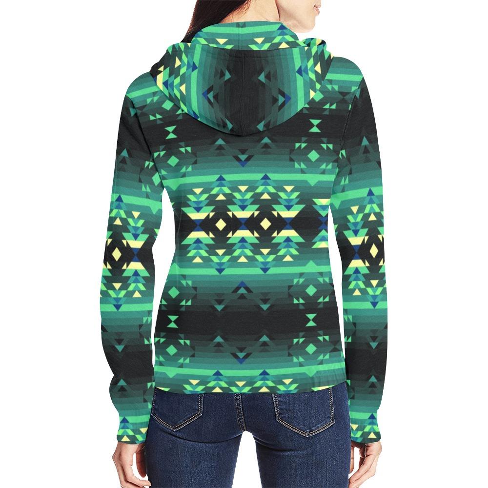 Inspire Green All Over Print Full Zip Hoodie for Women (Model H14) hoodie e-joyer
