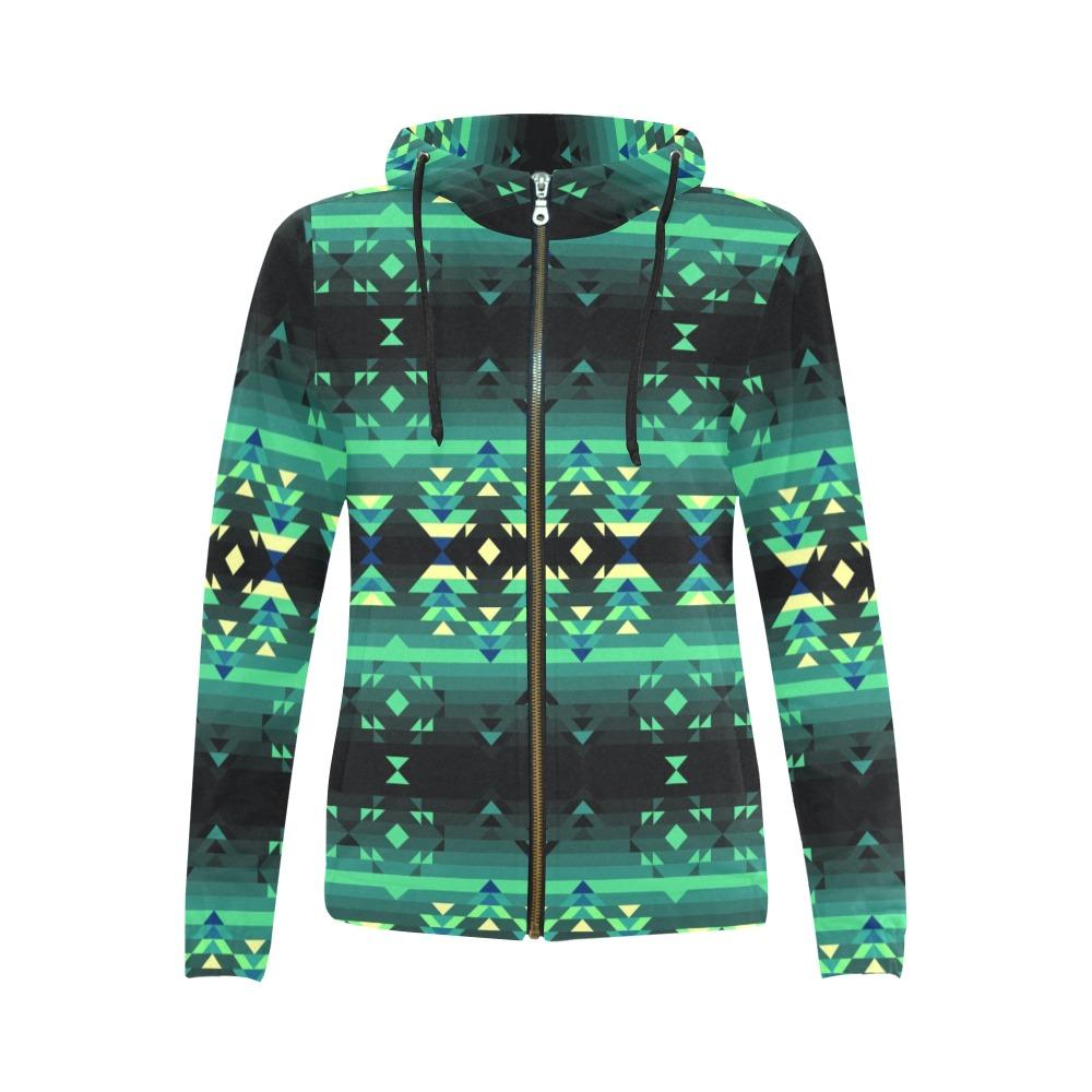 Inspire Green All Over Print Full Zip Hoodie for Women (Model H14) hoodie e-joyer