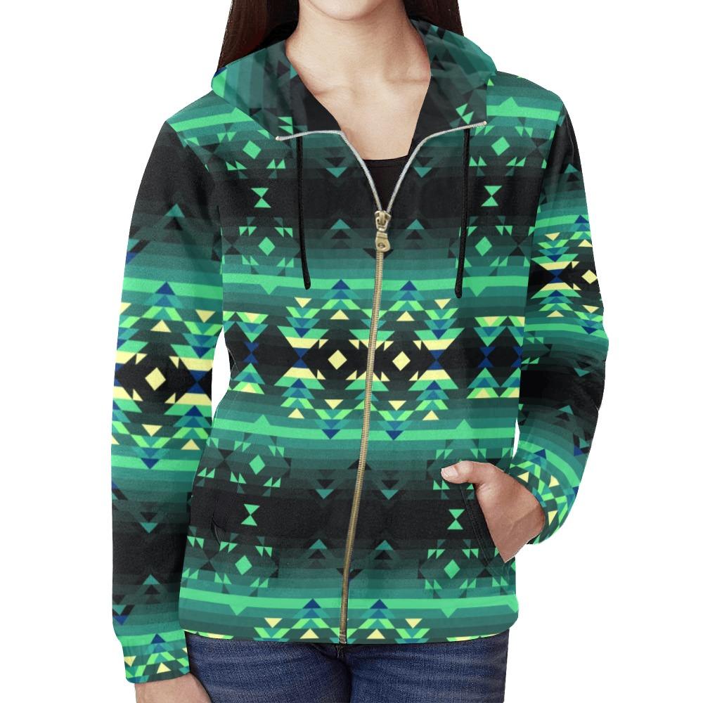 Inspire Green All Over Print Full Zip Hoodie for Women (Model H14) hoodie e-joyer