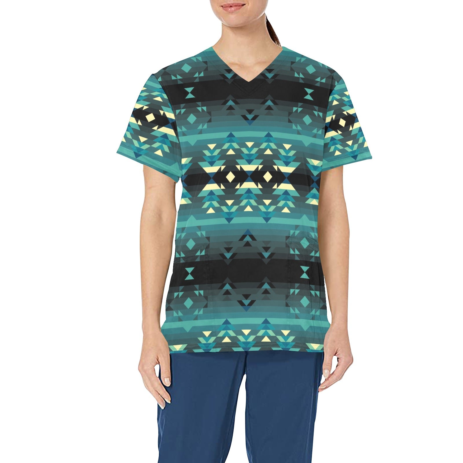 Inspire Green All Over Print Scrub Top Scrub Top e-joyer