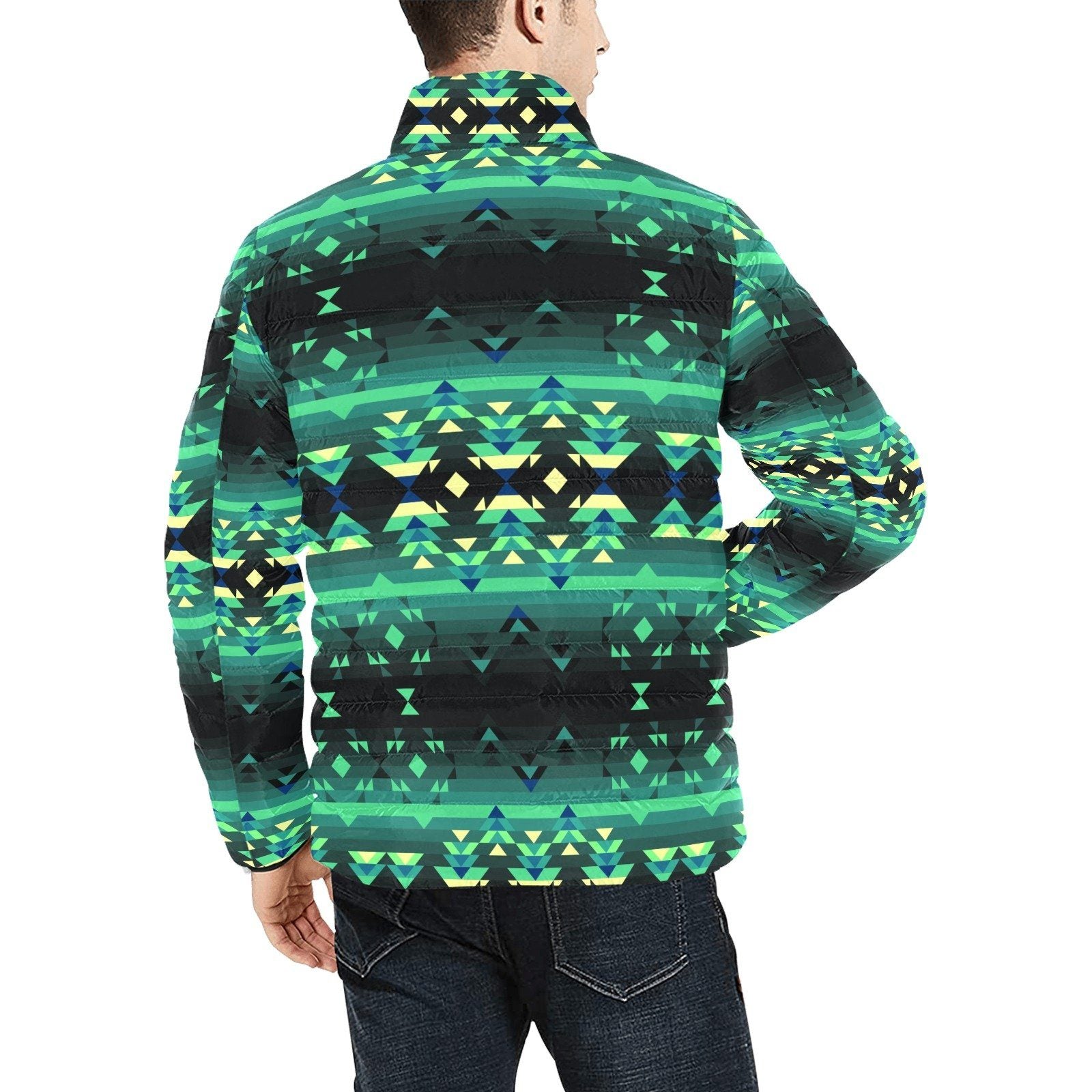 Inspire Green Men's Stand Collar Padded Jacket (Model H41) Men's Stand Collar Padded Jacket (H41) e-joyer