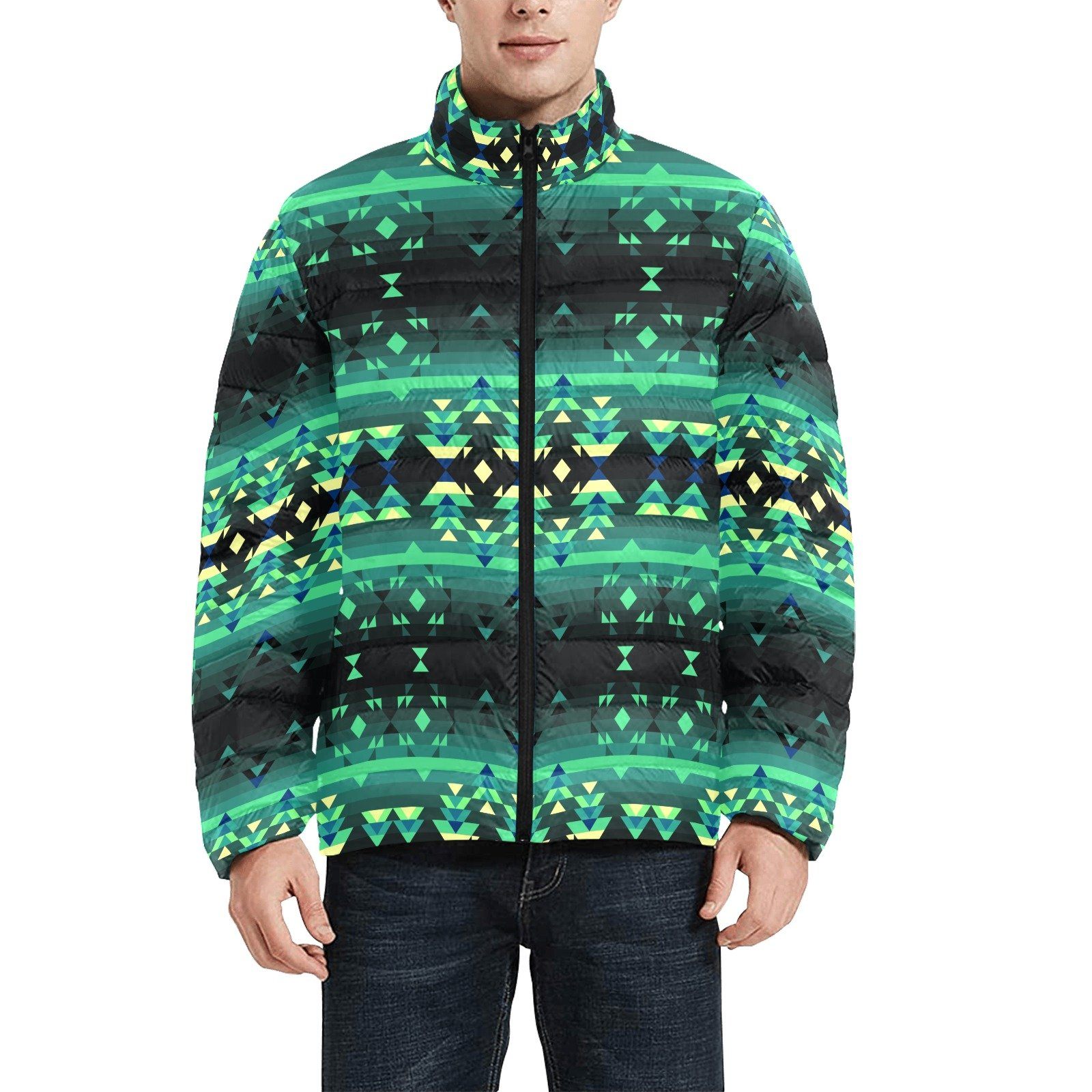 Inspire Green Men's Stand Collar Padded Jacket (Model H41) Men's Stand Collar Padded Jacket (H41) e-joyer