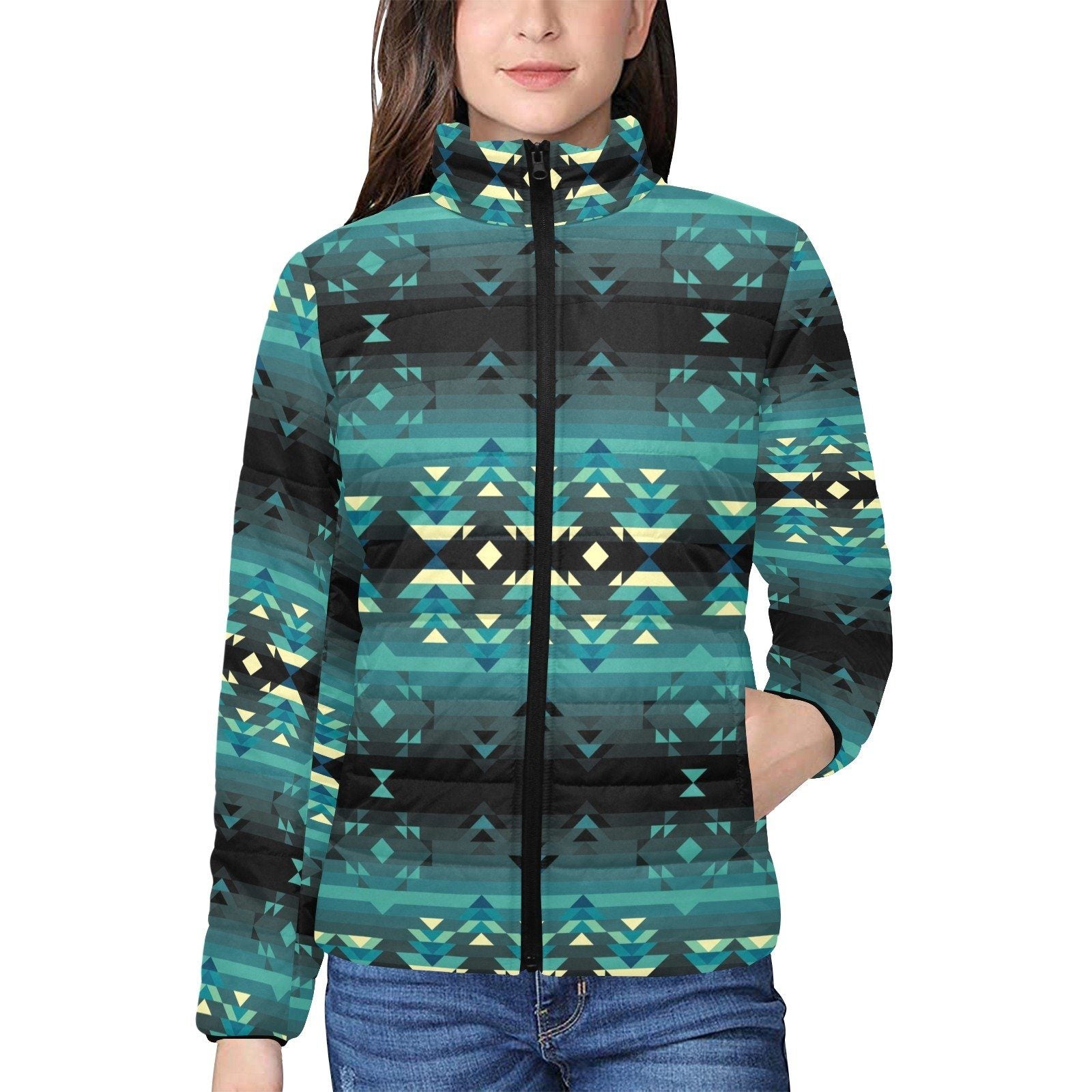 Inspire Green Women's Stand Collar Padded Jacket (Model H41) jacket e-joyer