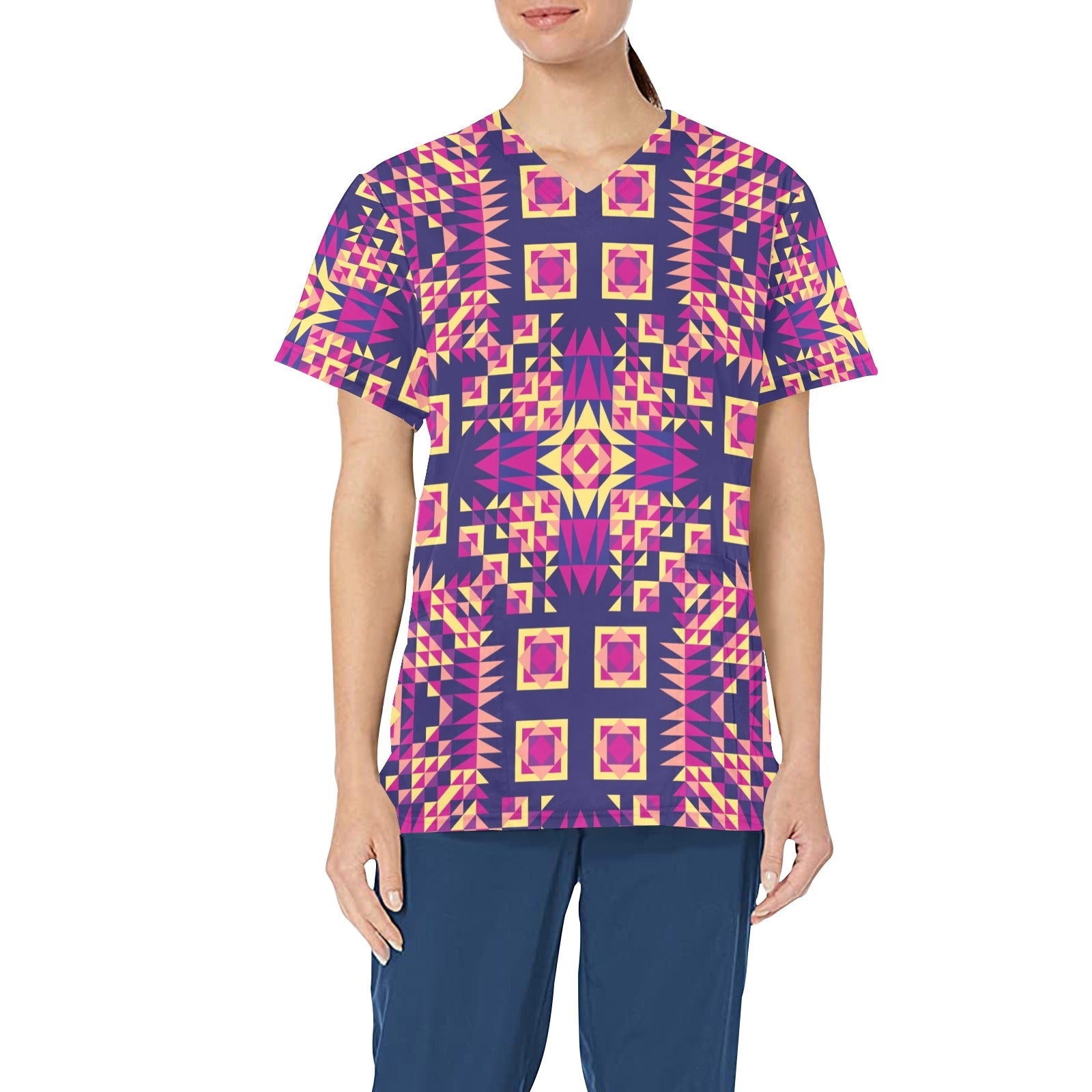 Kaleidoscope Bleu All Over Print Scrub Top Scrub Top e-joyer