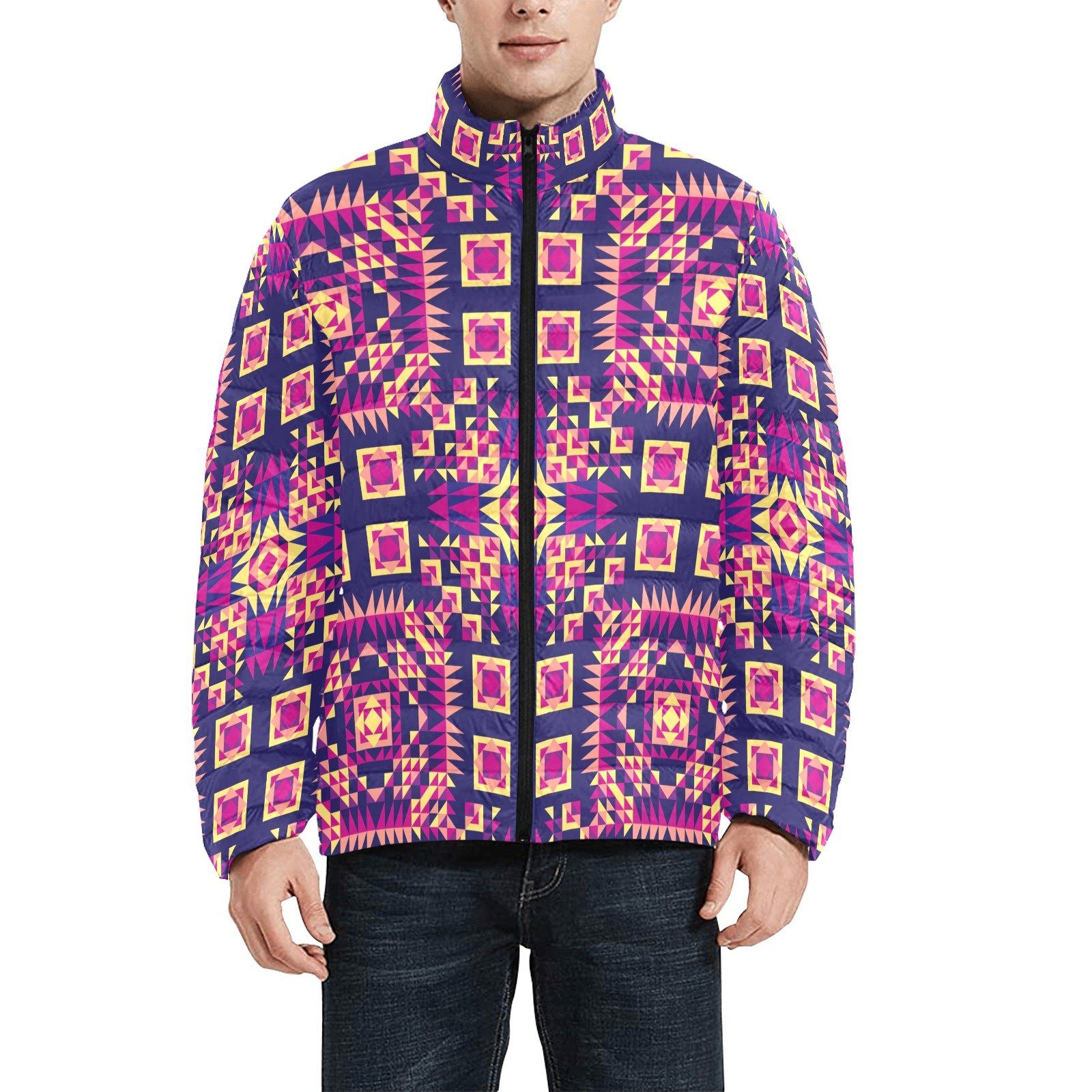 Kaleidoscope Bleu Men's Stand Collar Padded Jacket (Model H41) Men's Stand Collar Padded Jacket (H41) e-joyer