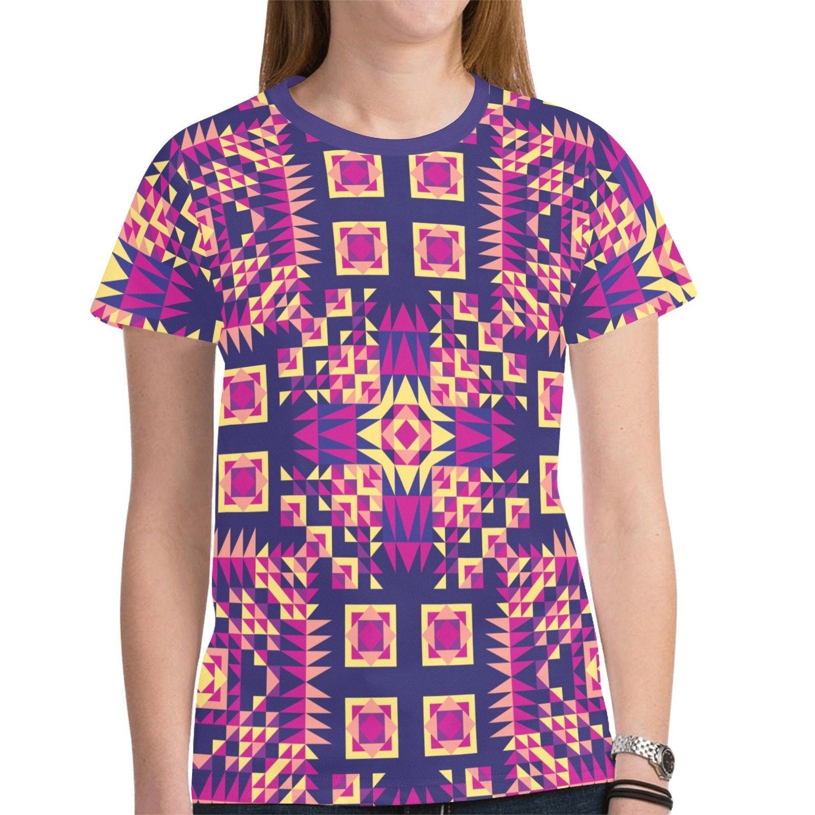 Kaleidoscope Bleu New All Over Print T-shirt for Women (Model T45) tshirt e-joyer