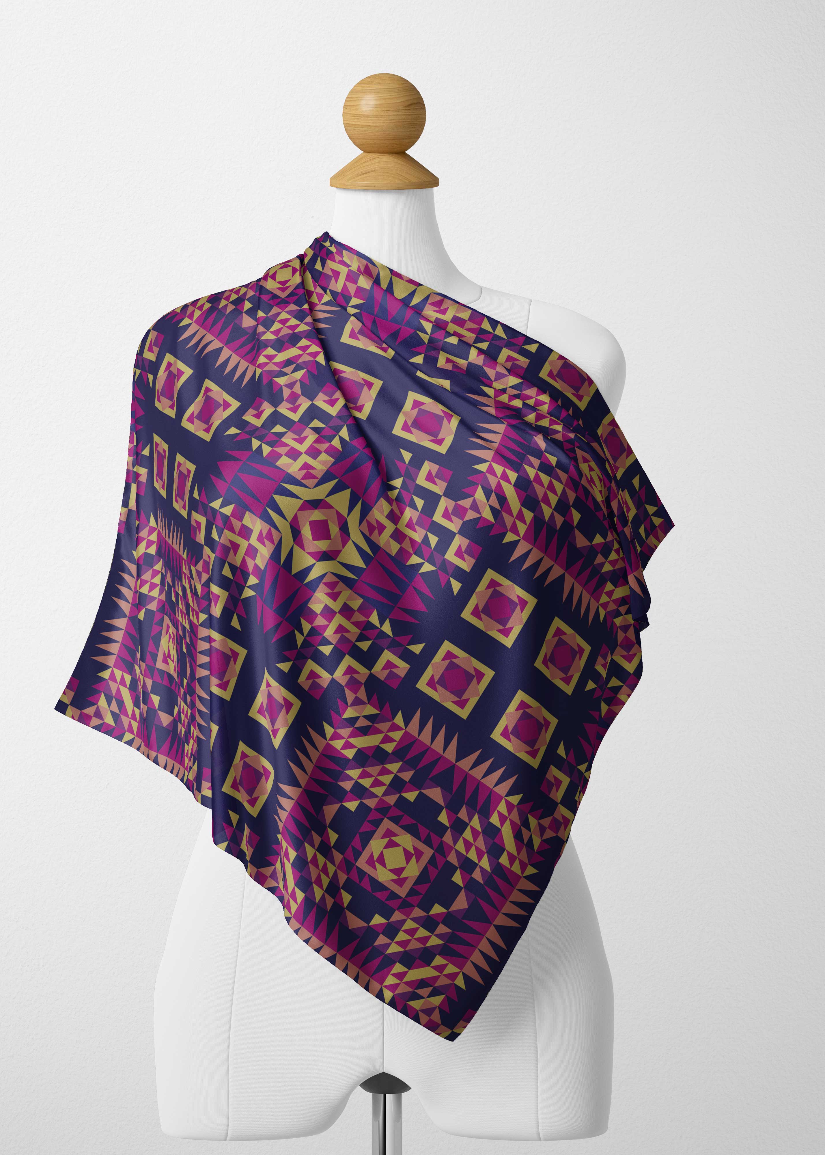 Kaleidoscope Bleu Satin Shawl Scarf 49 Dzine