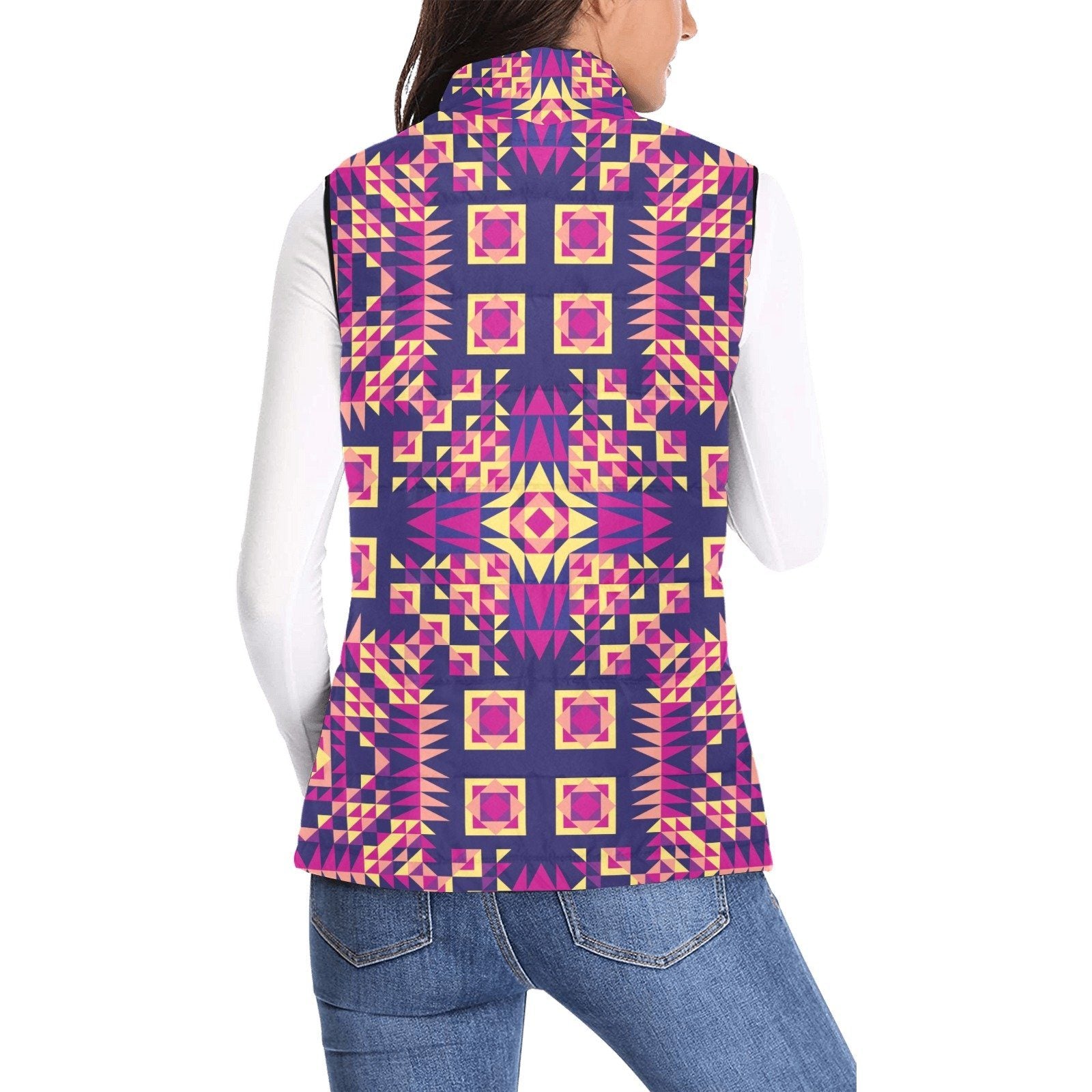 Kaleidoscope Bleu Women's Padded Vest Jacket (Model H44) Women's Padded Vest Jacket (H44) e-joyer