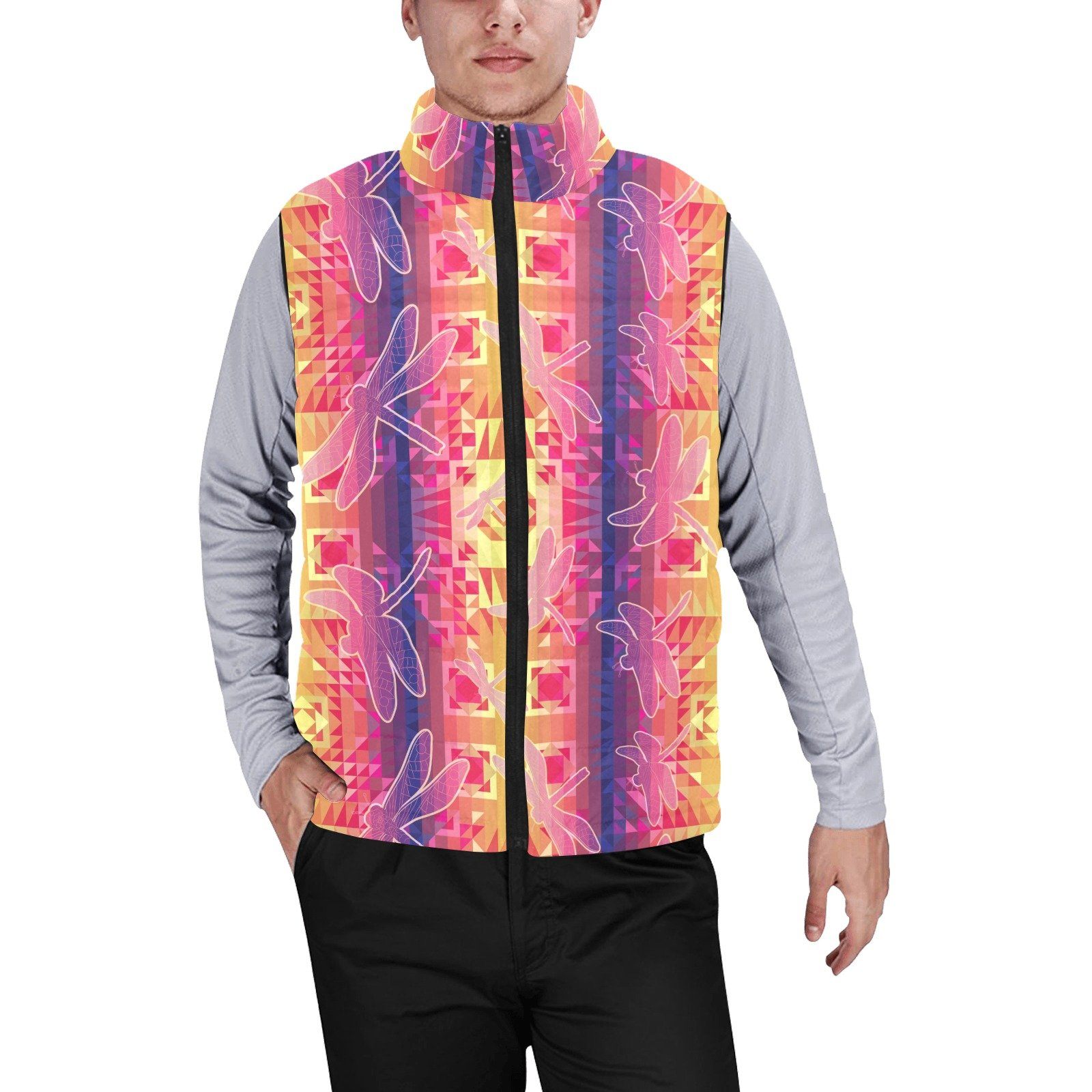 Kaleidoscope Dragonfly Men's Padded Vest Jacket (Model H44) Men's Padded Vest Jacket (H44) e-joyer