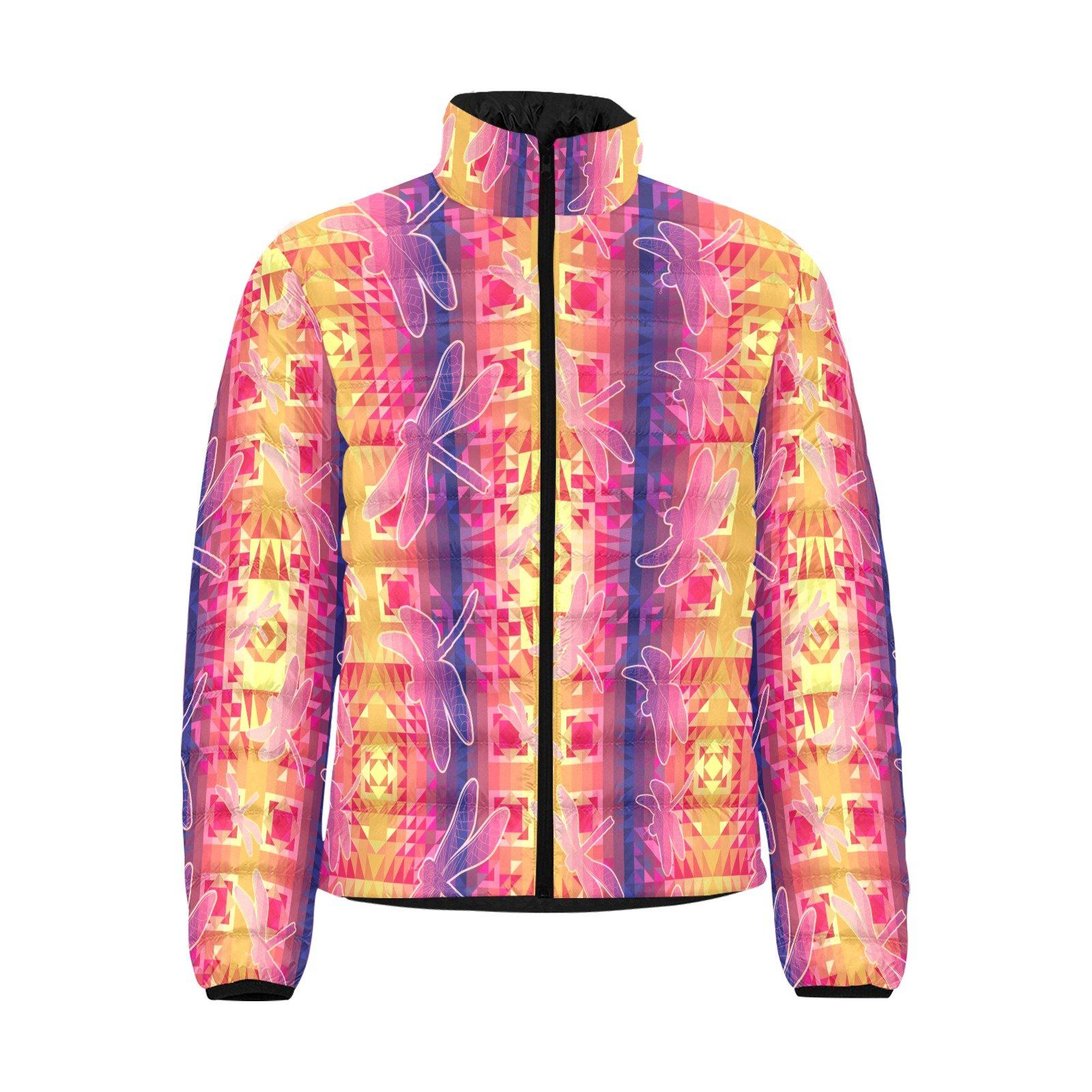 Kaleidoscope Dragonfly Men's Stand Collar Padded Jacket (Model H41) Men's Stand Collar Padded Jacket (H41) e-joyer