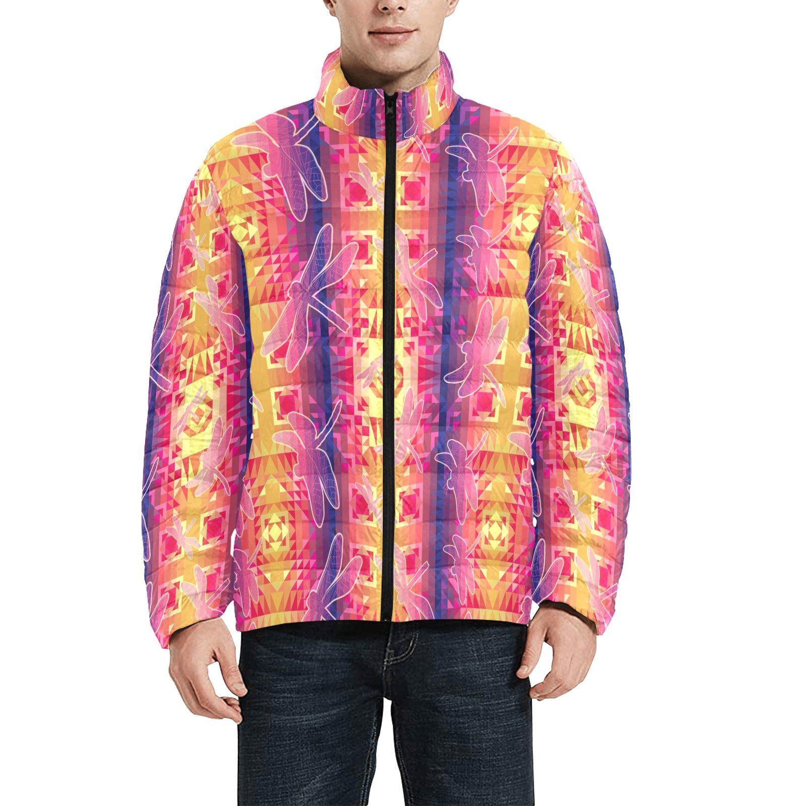 Kaleidoscope Dragonfly Men's Stand Collar Padded Jacket (Model H41) Men's Stand Collar Padded Jacket (H41) e-joyer