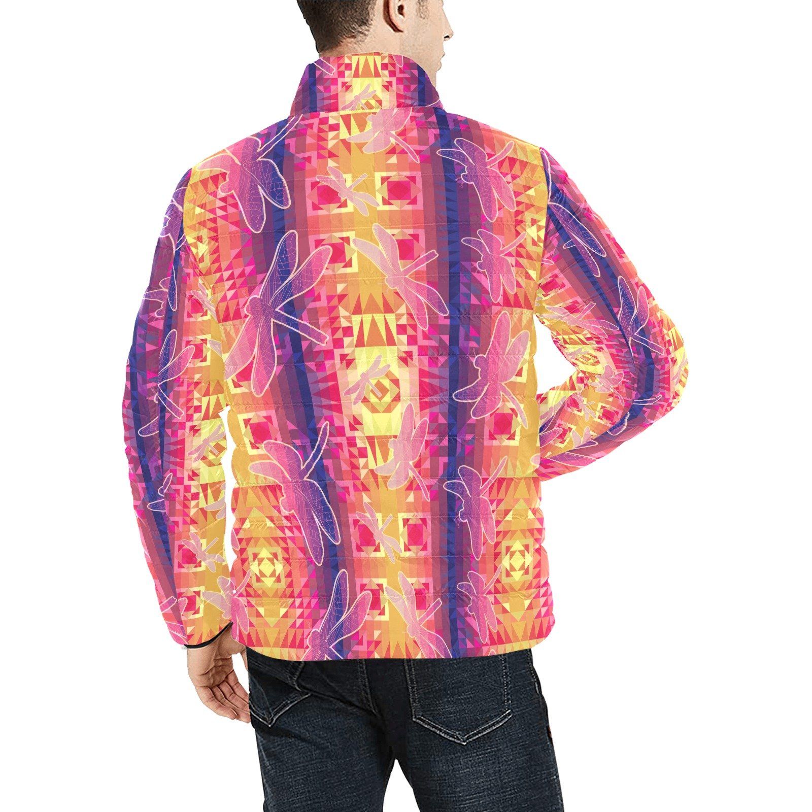 Kaleidoscope Dragonfly Men's Stand Collar Padded Jacket (Model H41) Men's Stand Collar Padded Jacket (H41) e-joyer